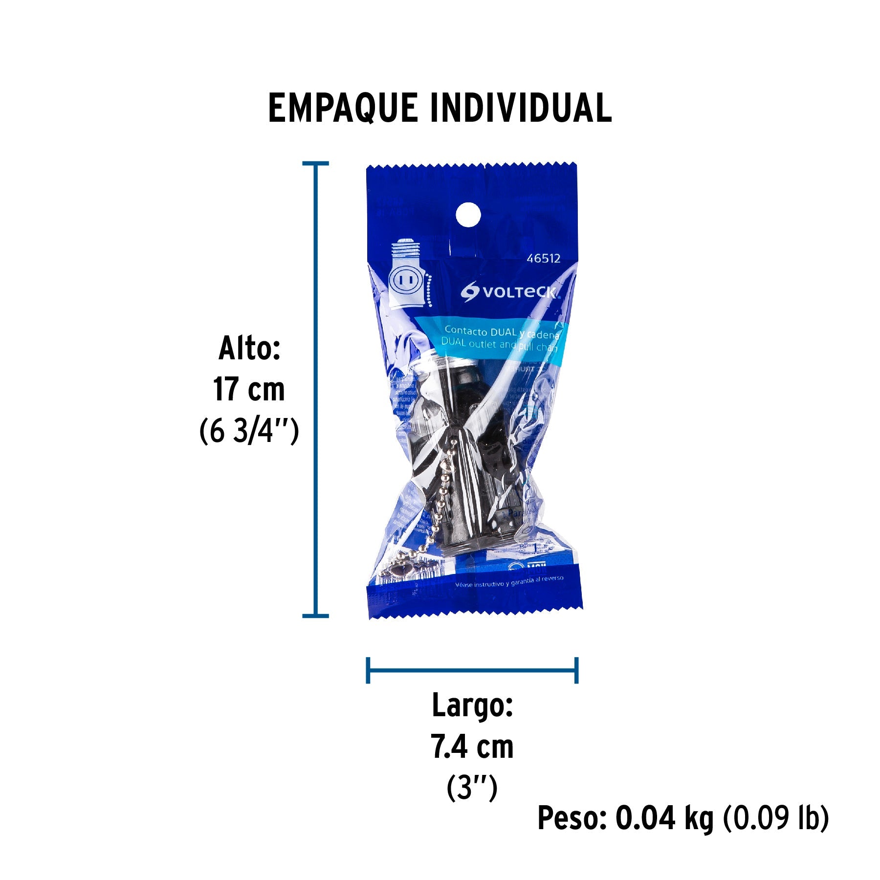 Portalámpara de baquelita, cadena y doble contacto, VOLTECK - Empaque