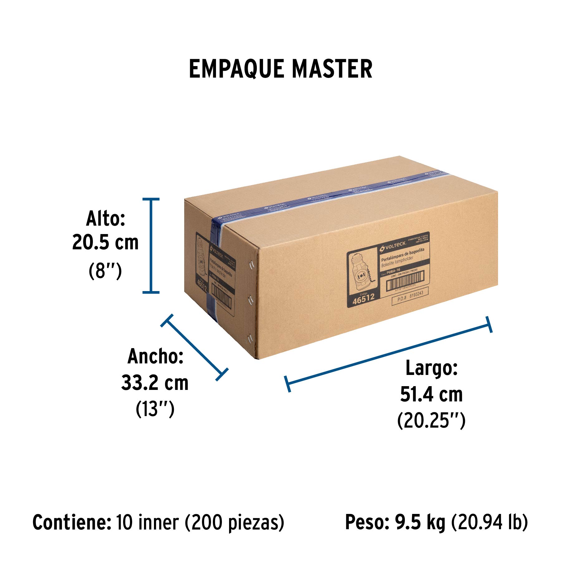 Portalámpara de baquelita, cadena y doble contacto, VOLTECK - Empaque