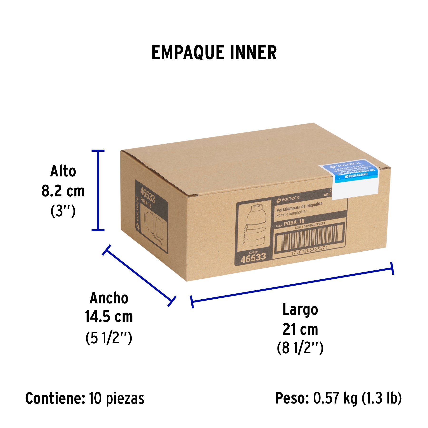 Portalámpara de baquelita, con interruptor de cadena VOLTECK - Empaque