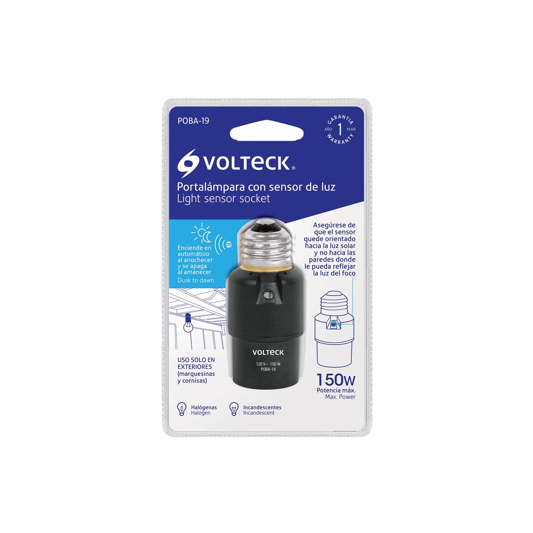 Portalámpara de PVC, con sensor de luz, VOLTECK