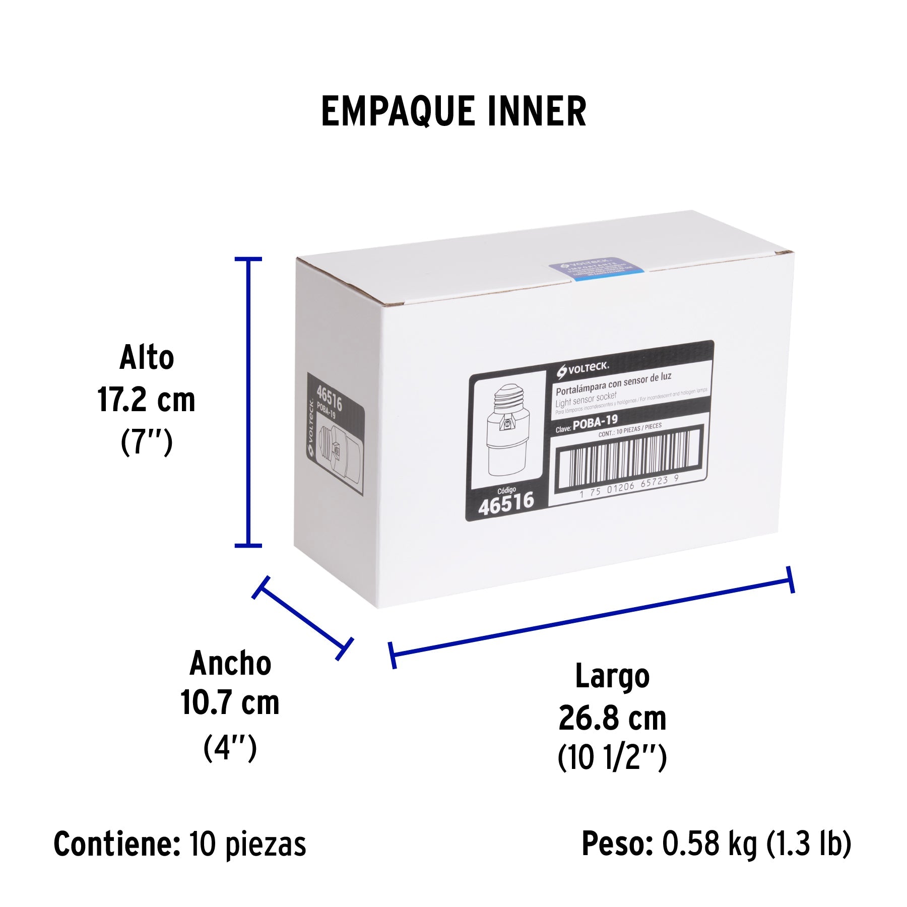 Portalámpara de PVC, con sensor de luz, VOLTECK - Empaque