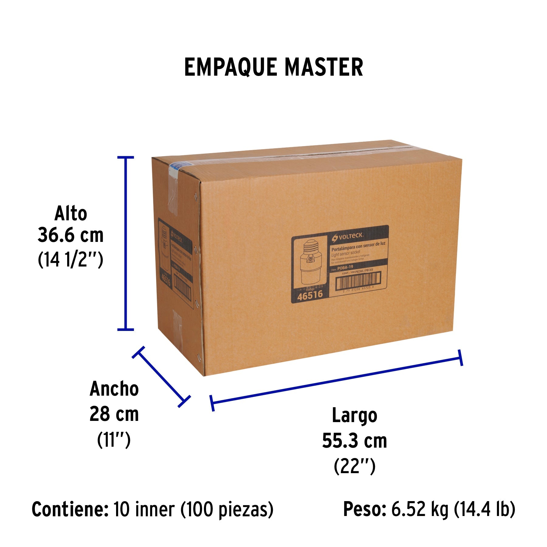 Portalámpara de PVC, con sensor de luz, VOLTECK - Empaque