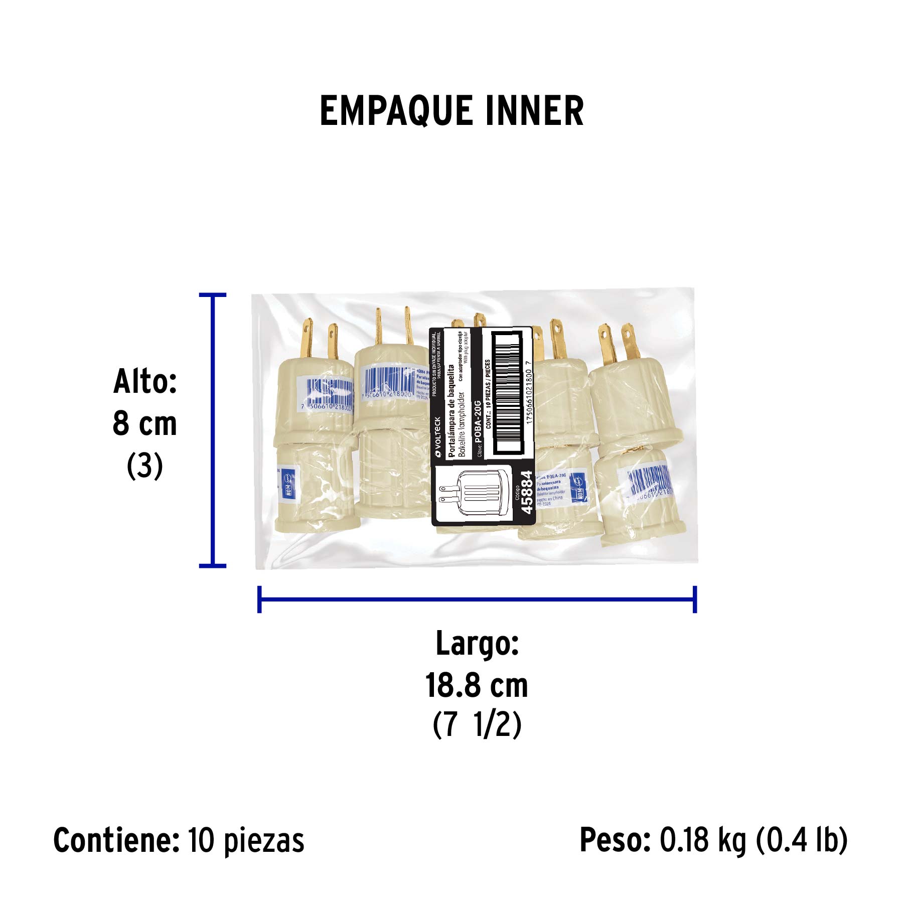 Portalámpara de baquelita, con adaptador a granel, VOLTECK - Empaque