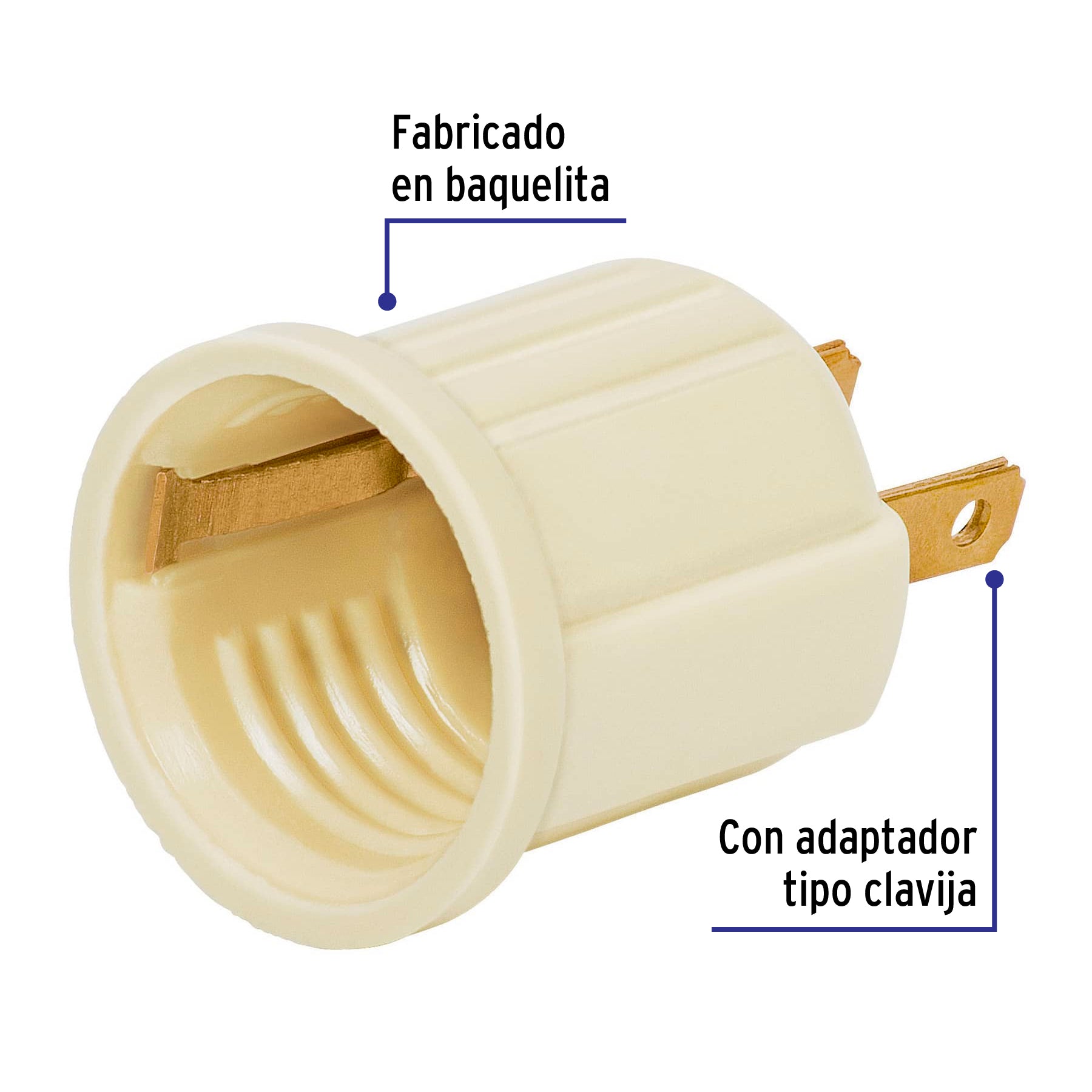 Portalámpara de baquelita, con adaptador, marfil, VOLTECK