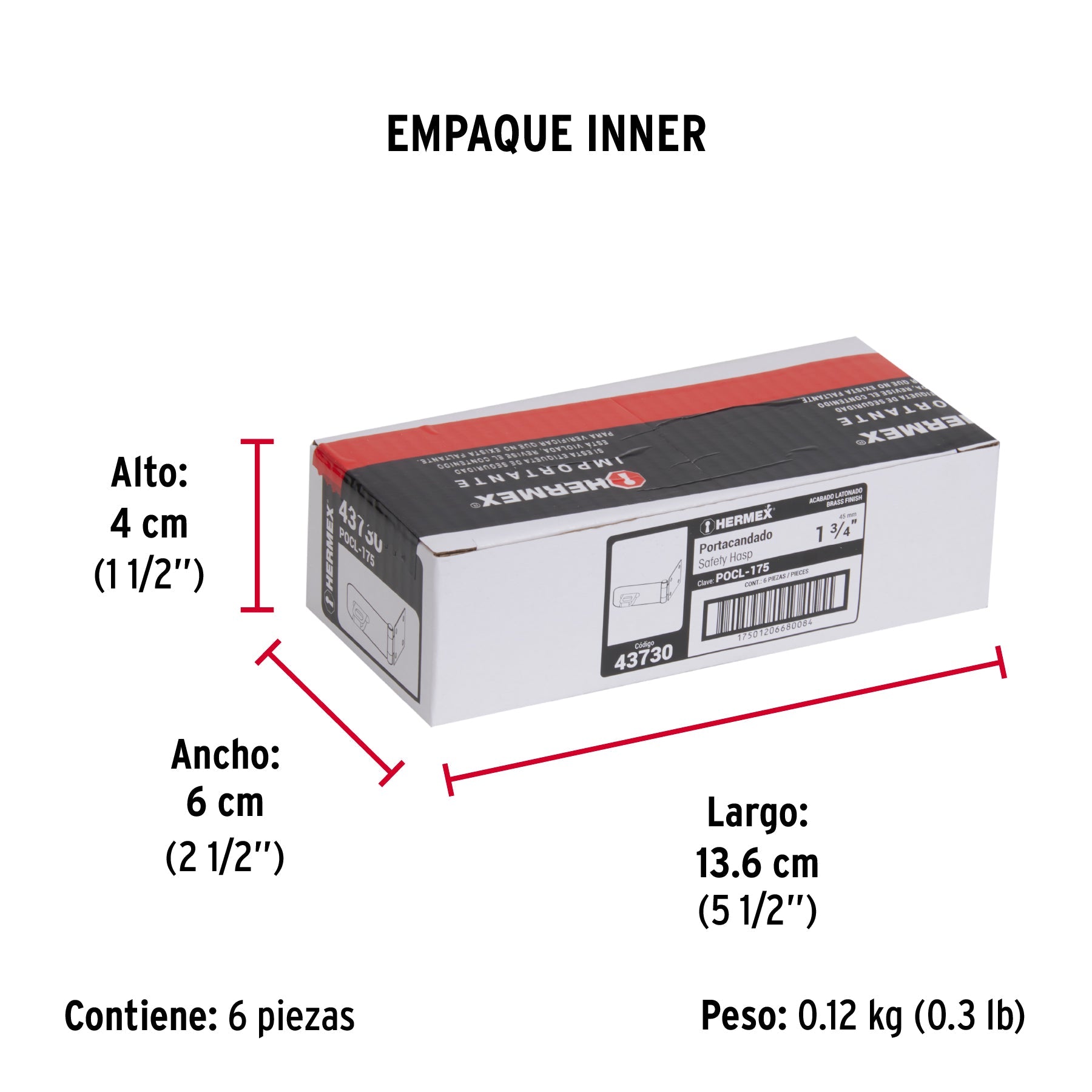 Portacandado de acero latonado 1-3/4", HERMEX - Empaque