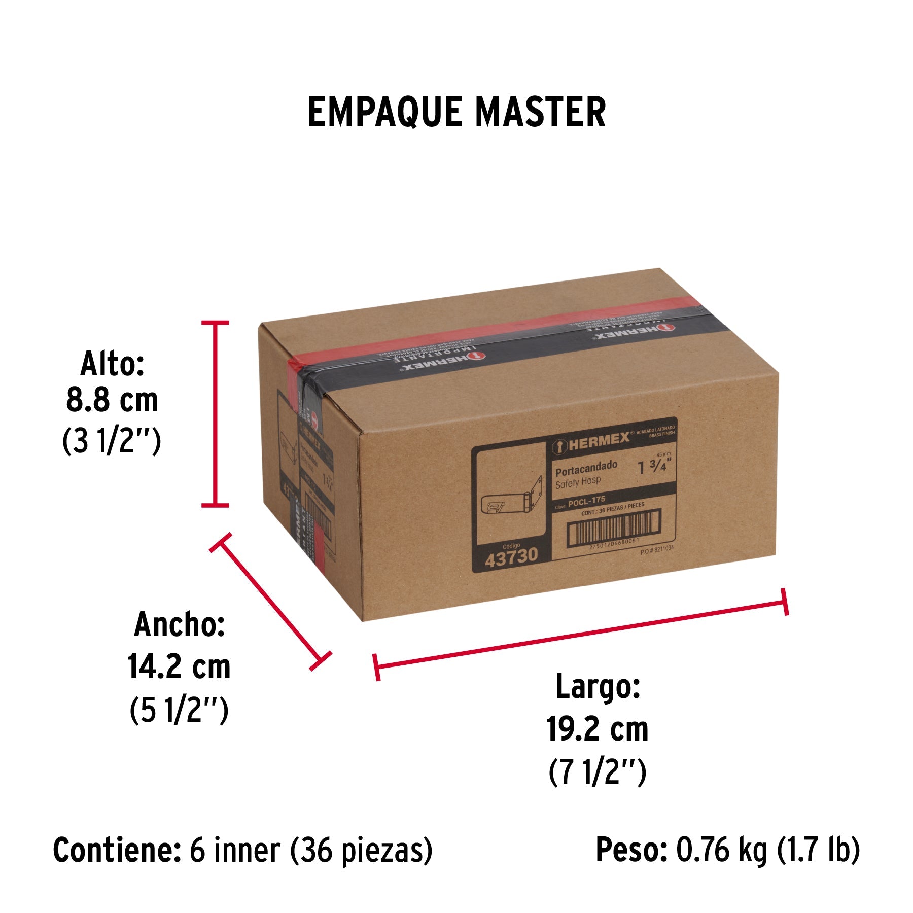 Portacandado de acero latonado 1-3/4", HERMEX - Empaque