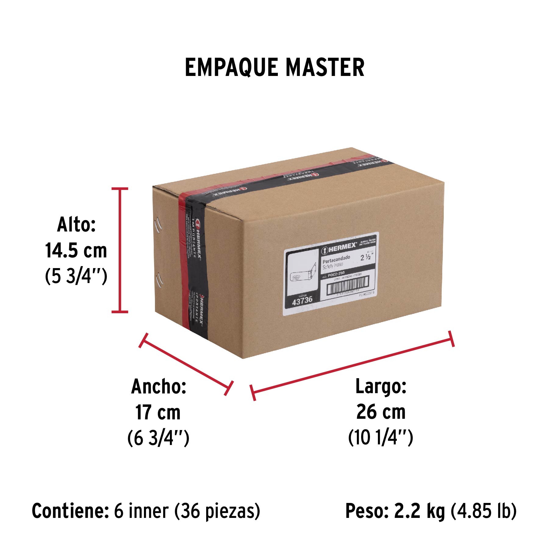 Portacandado de acero zincado 2-1/2", HERMEX - Empaque