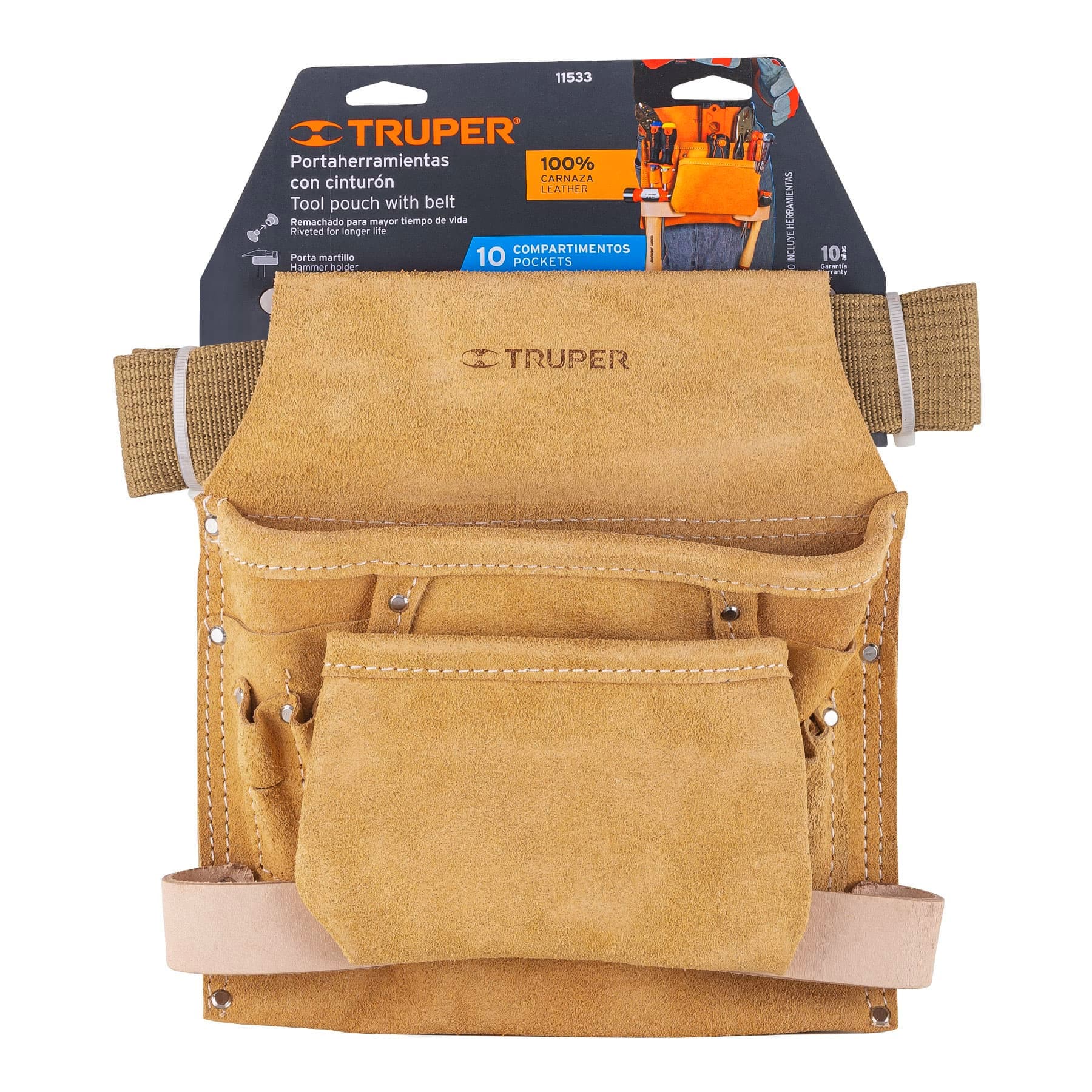 Porta herramientas de carnaza con 10 compartimentos, TRUPER