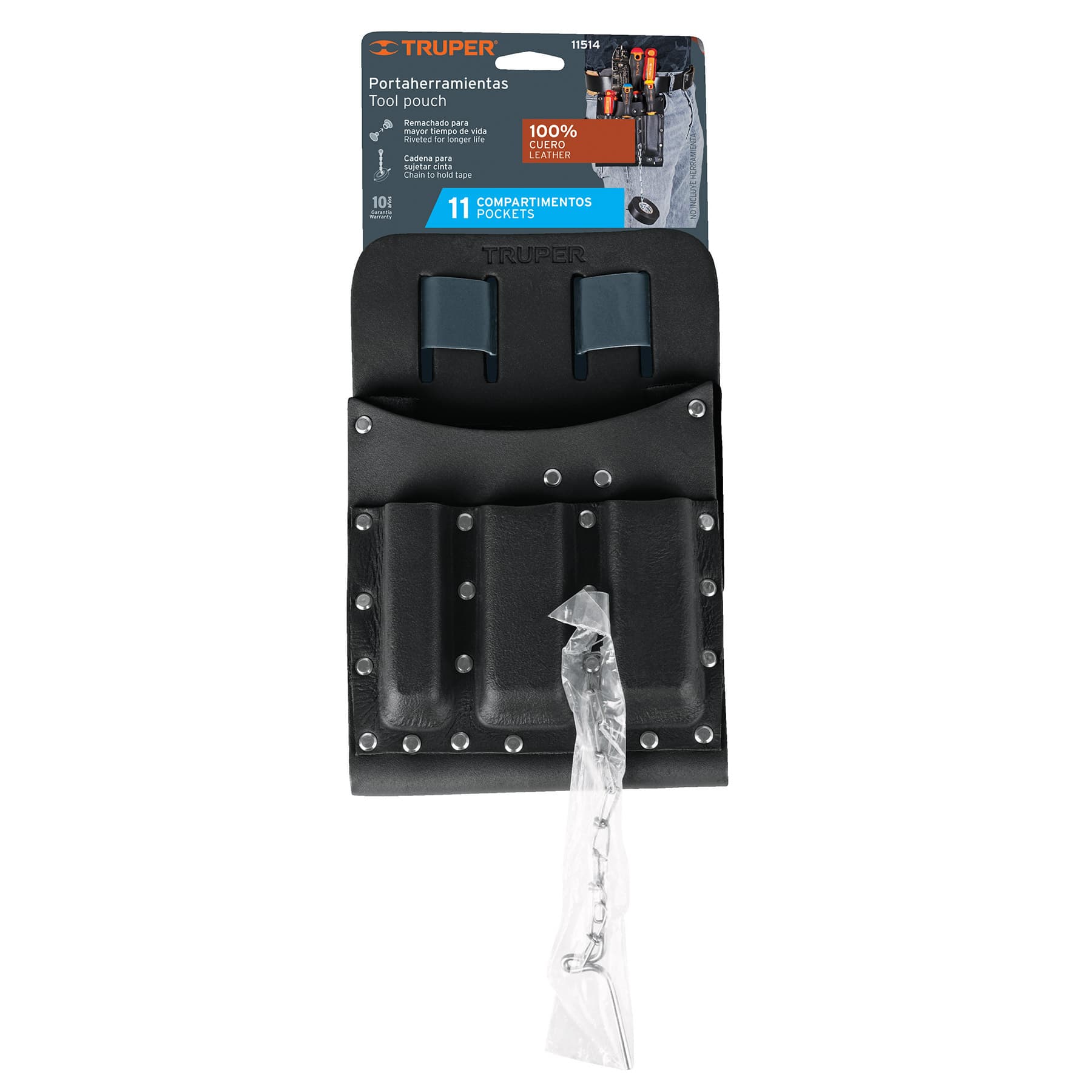 Porta herramientas de cuero con 11 compartimentos, TRUPER
