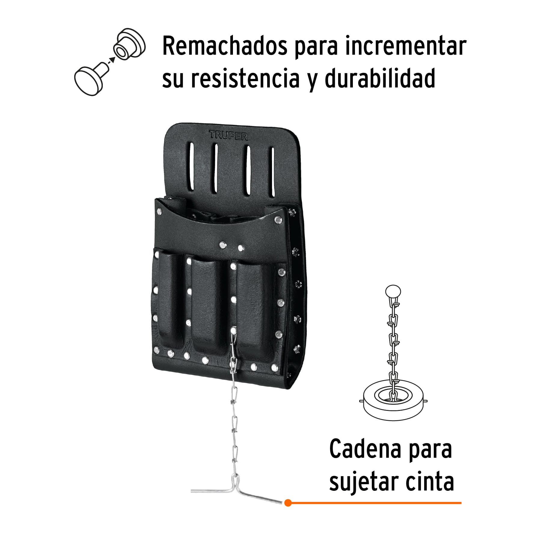 Porta herramientas de cuero con 11 compartimentos, TRUPER