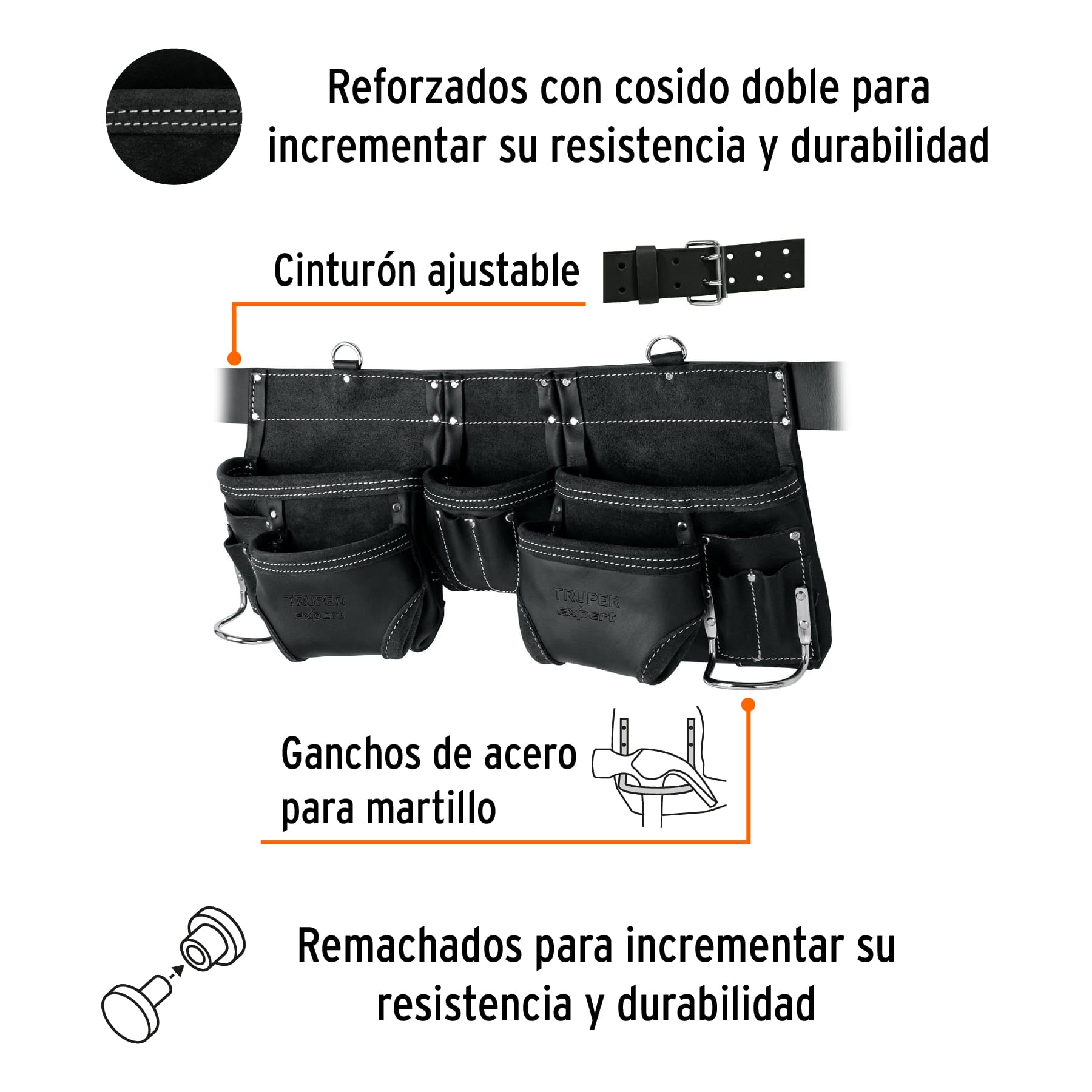 Porta herramientas de carnaza, 15 compartimentos, EXPERT