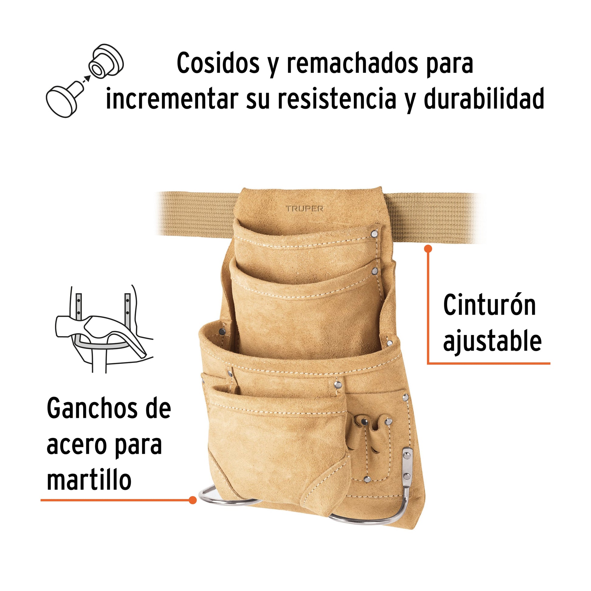Porta herramientas de carnaza con 12 compartimentos, TRUPER