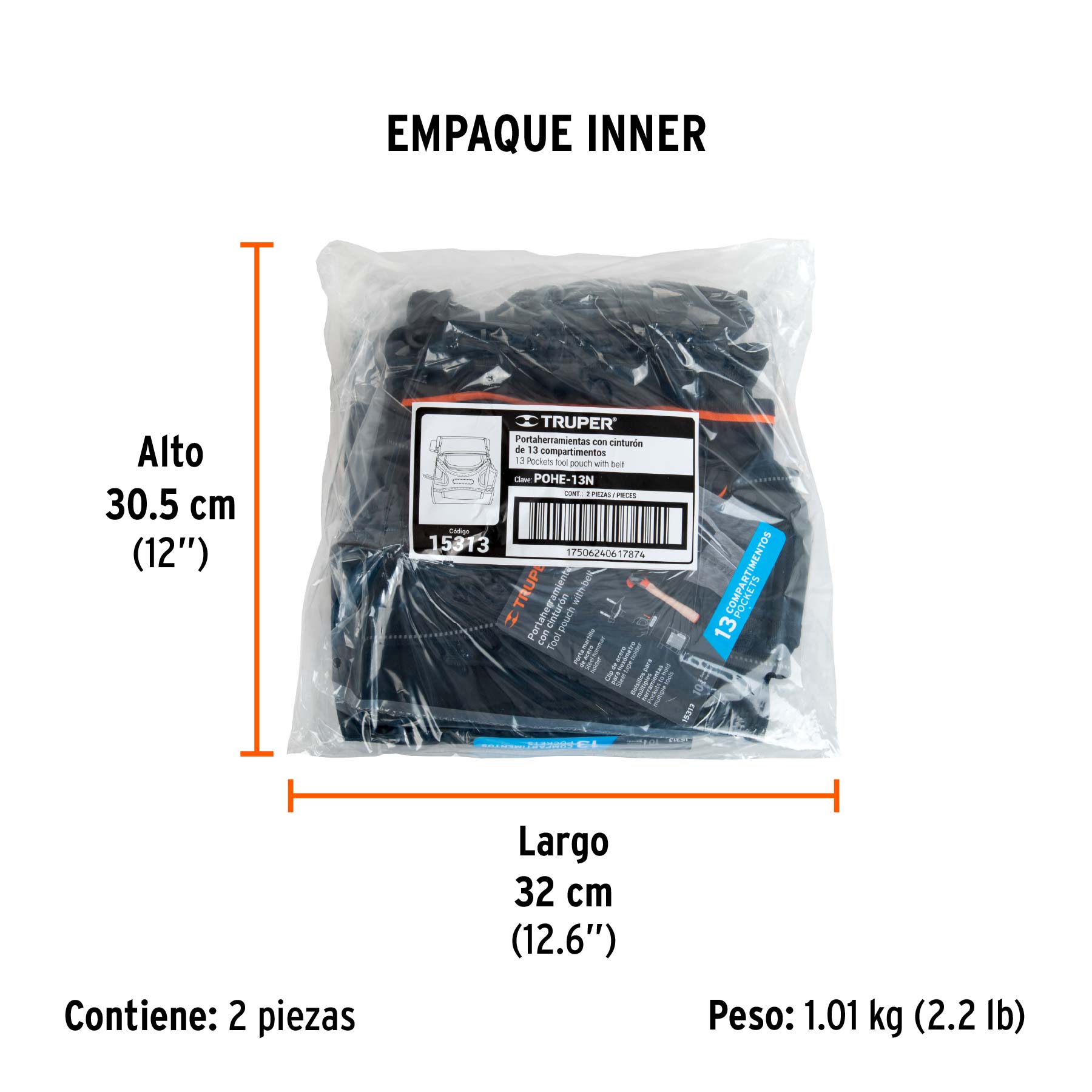 Porta herramientas de poliéster, 13 compartimentos, TRUPER - Empaque