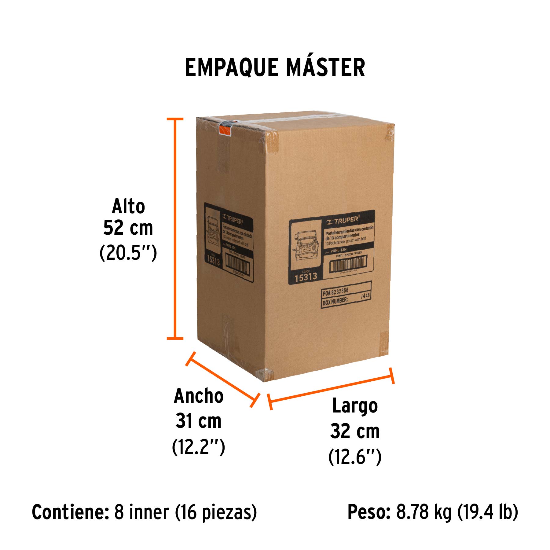 Porta herramientas de poliéster, 13 compartimentos, TRUPER - Empaque