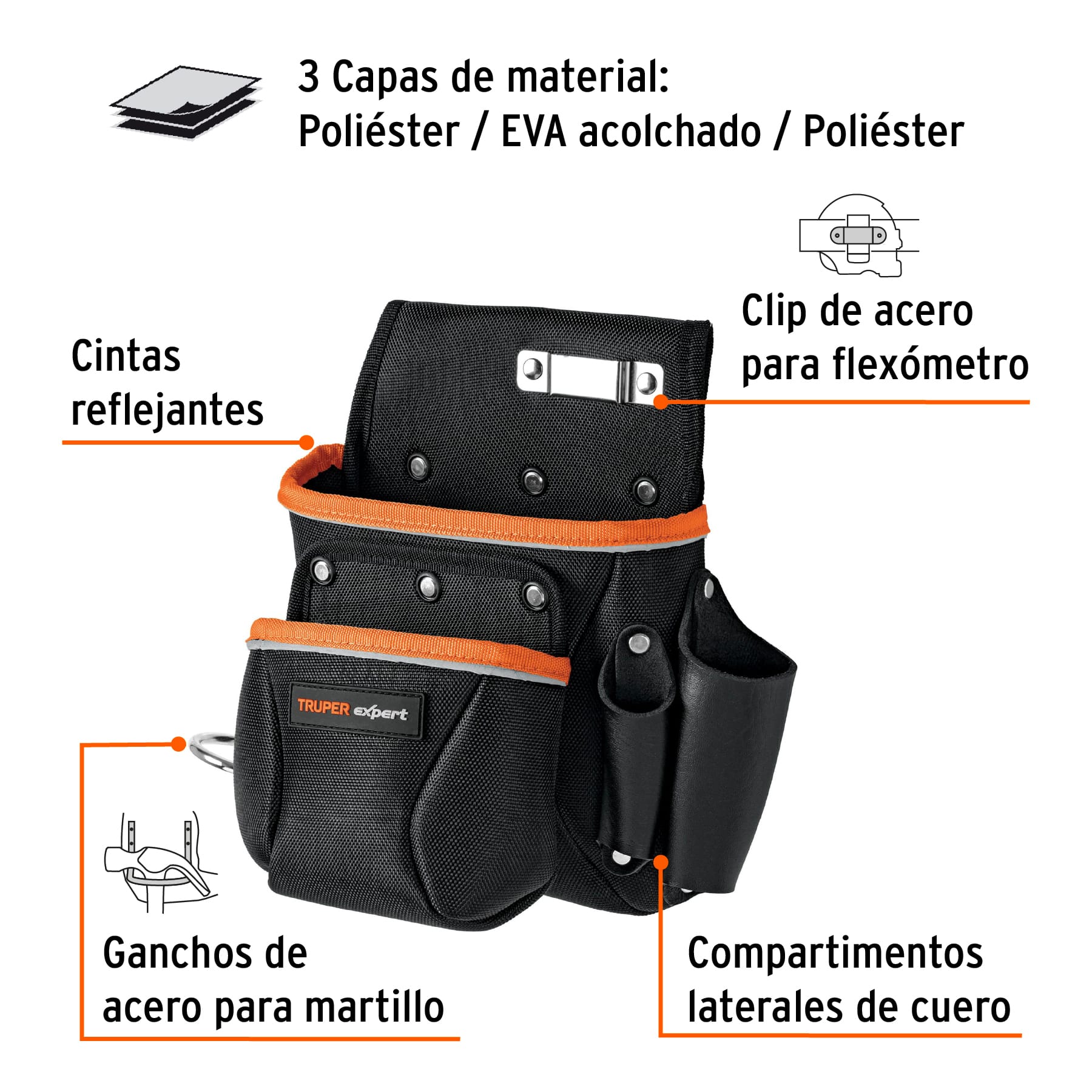 Porta herramientas de poliéster, 6 compartimentos, EXPERT