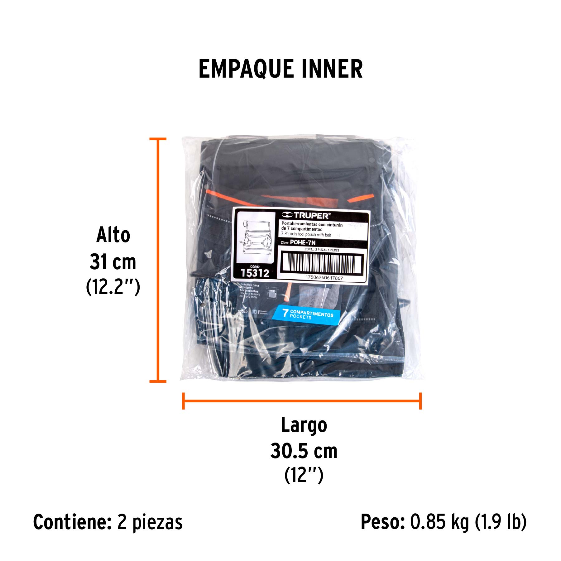 Porta herramientas de poliéster, 7 compartimentos, TRUPER - Empaque