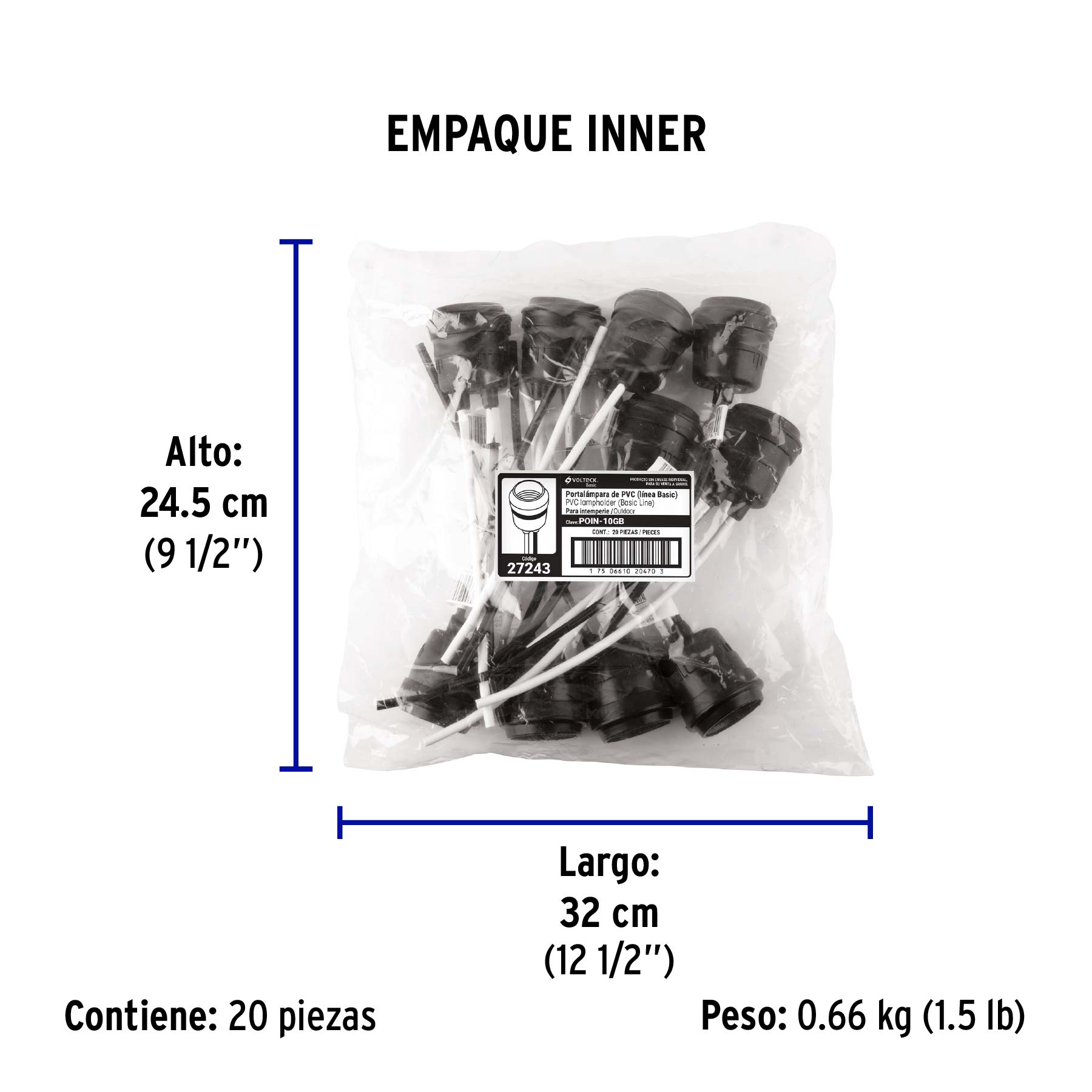 Portalámpara de PVC para intemperie, a granel, VOLTECK BASIC - Empaque