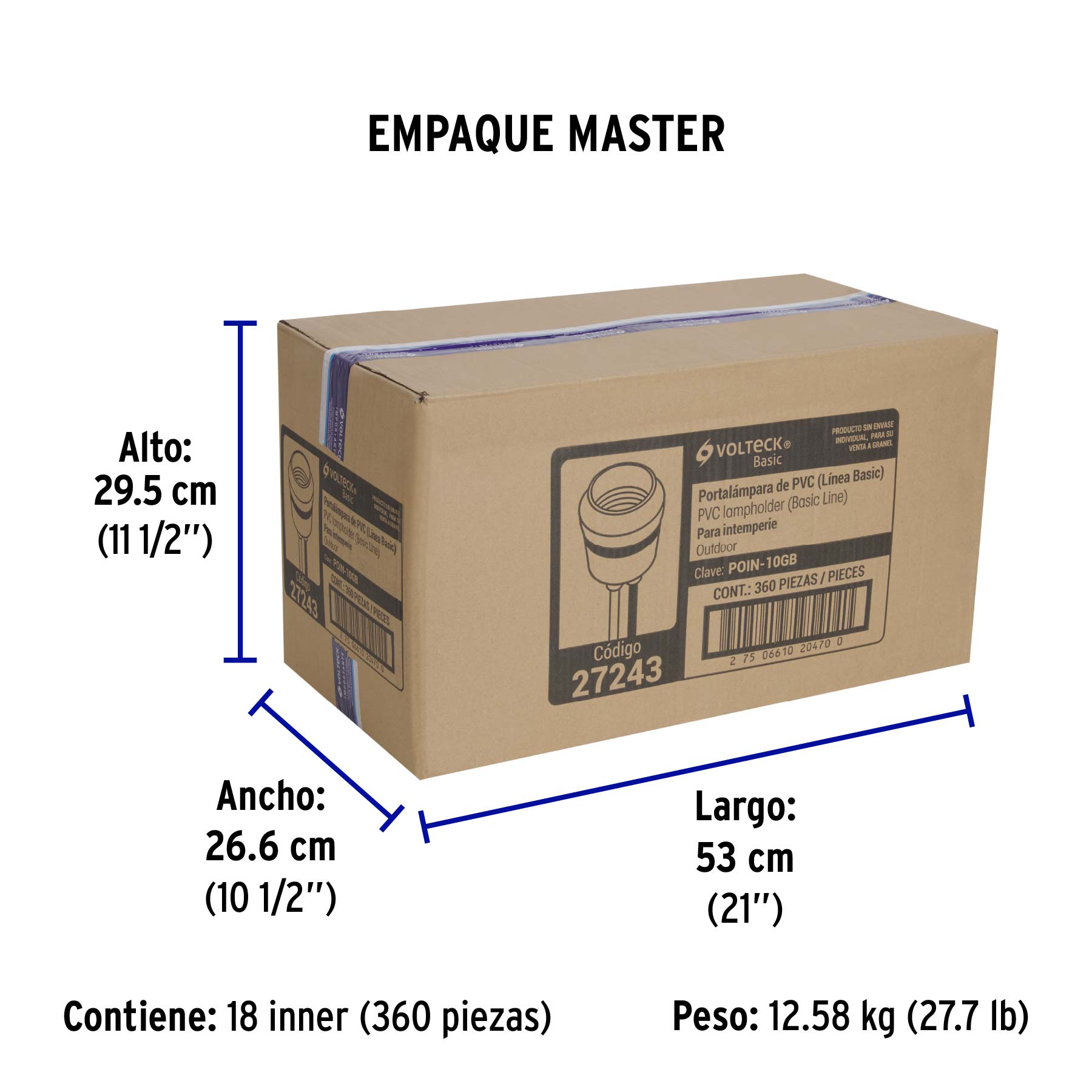 Portalámpara de PVC para intemperie, a granel, VOLTECK BASIC - Empaque