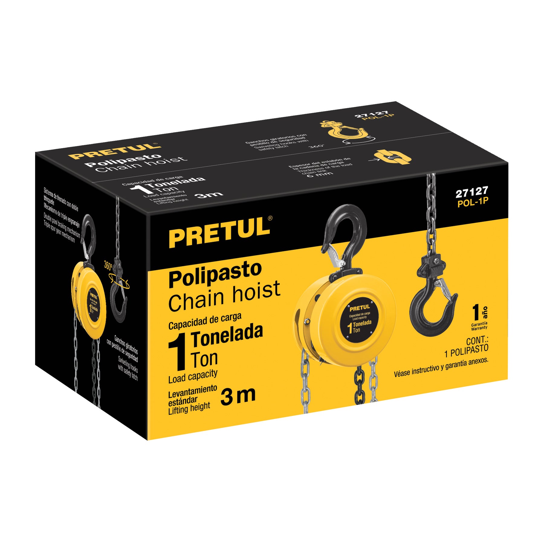 Polipasto de cadena de 1 ton, PRETUL