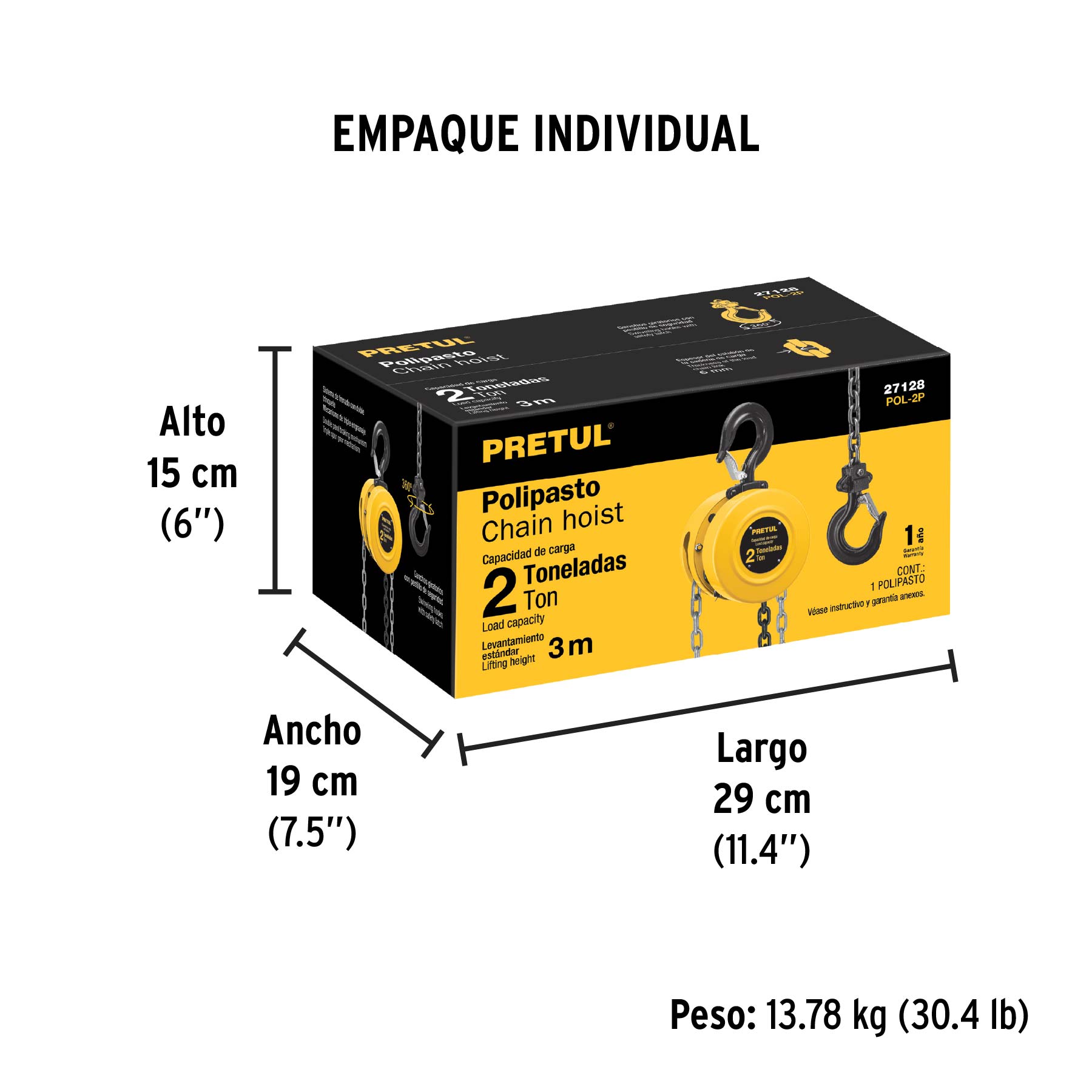 Polipasto de cadena de 2 ton, PRETUL - Empaque