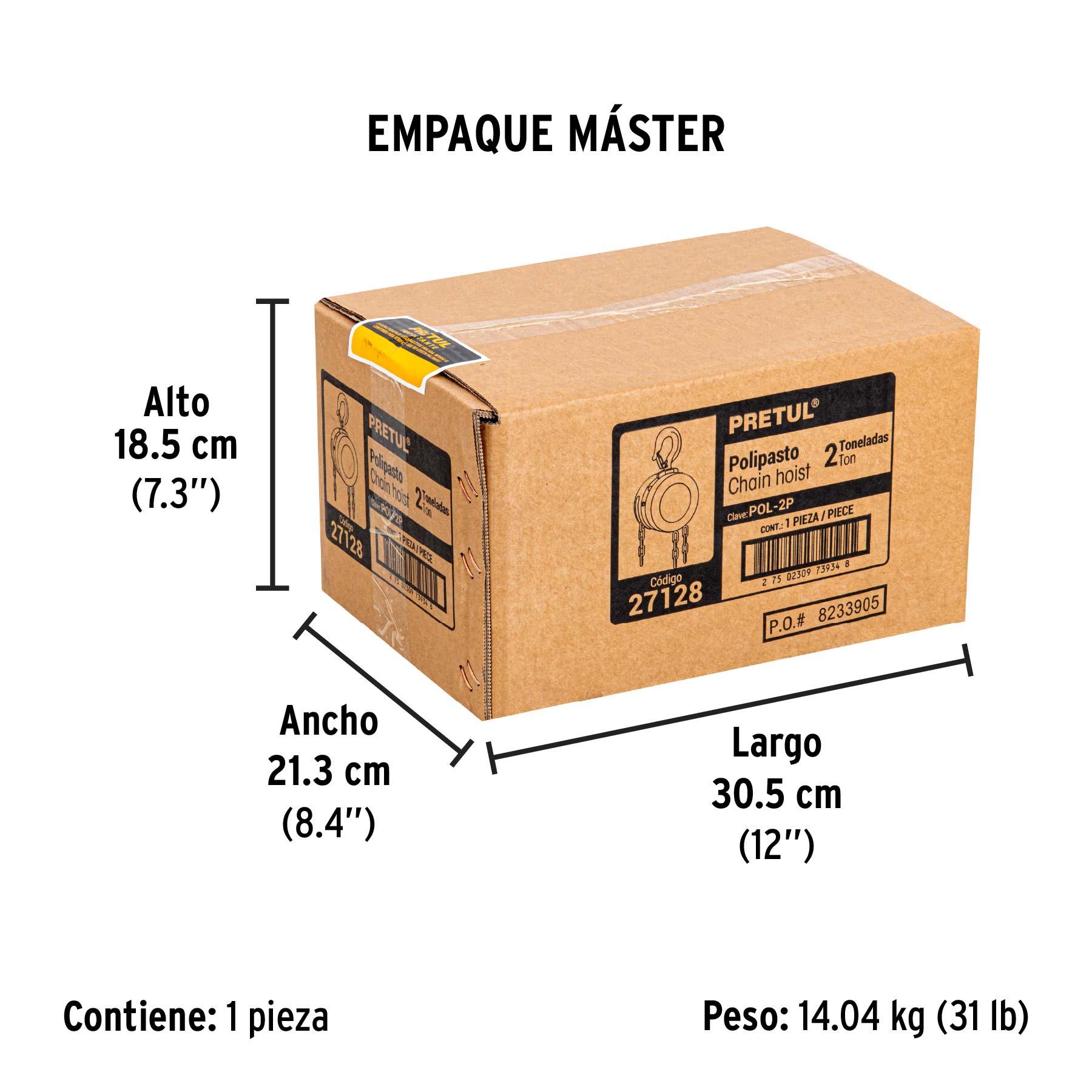 Polipasto de cadena de 2 ton, PRETUL - Empaque