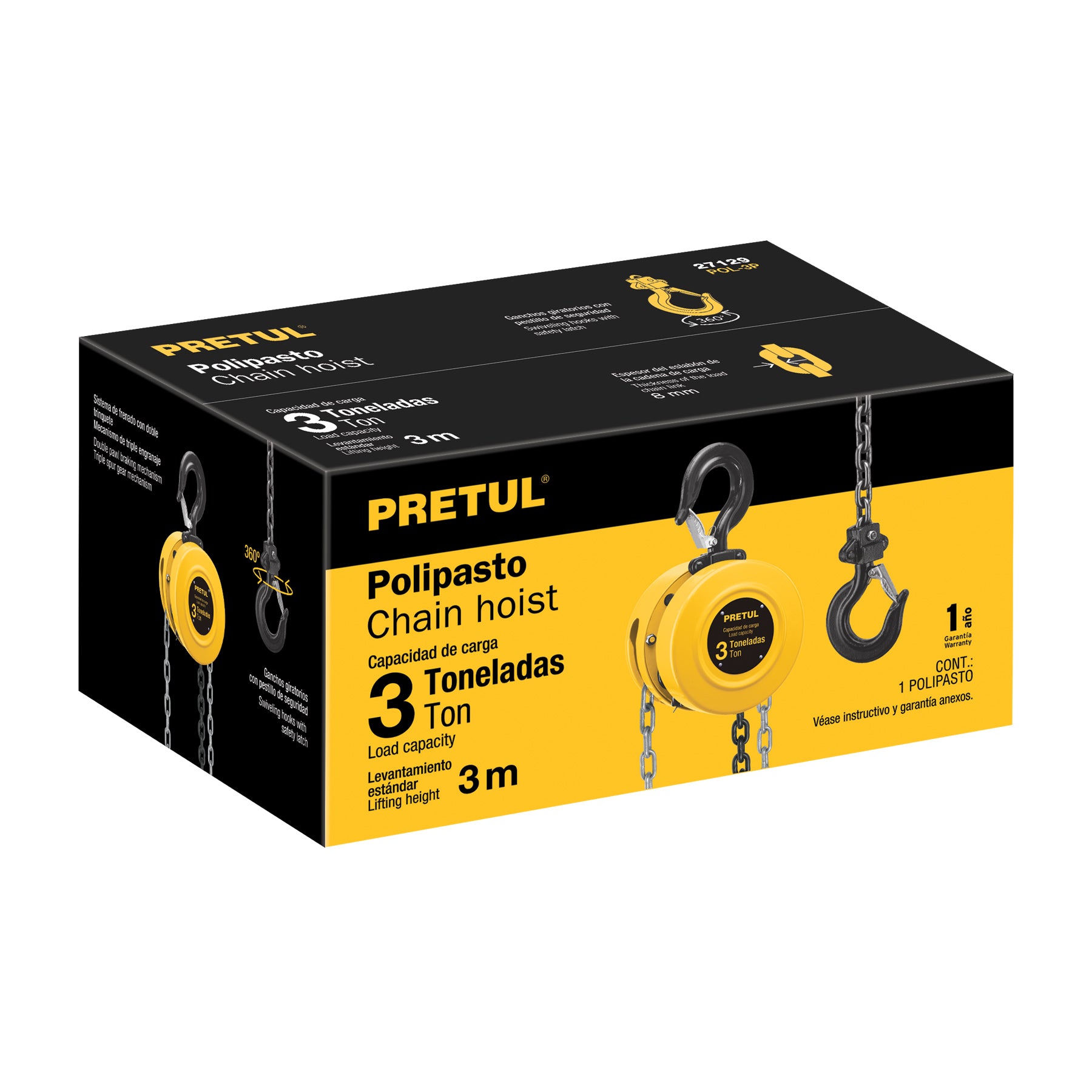 Polipasto de cadena de 3 ton, PRETUL