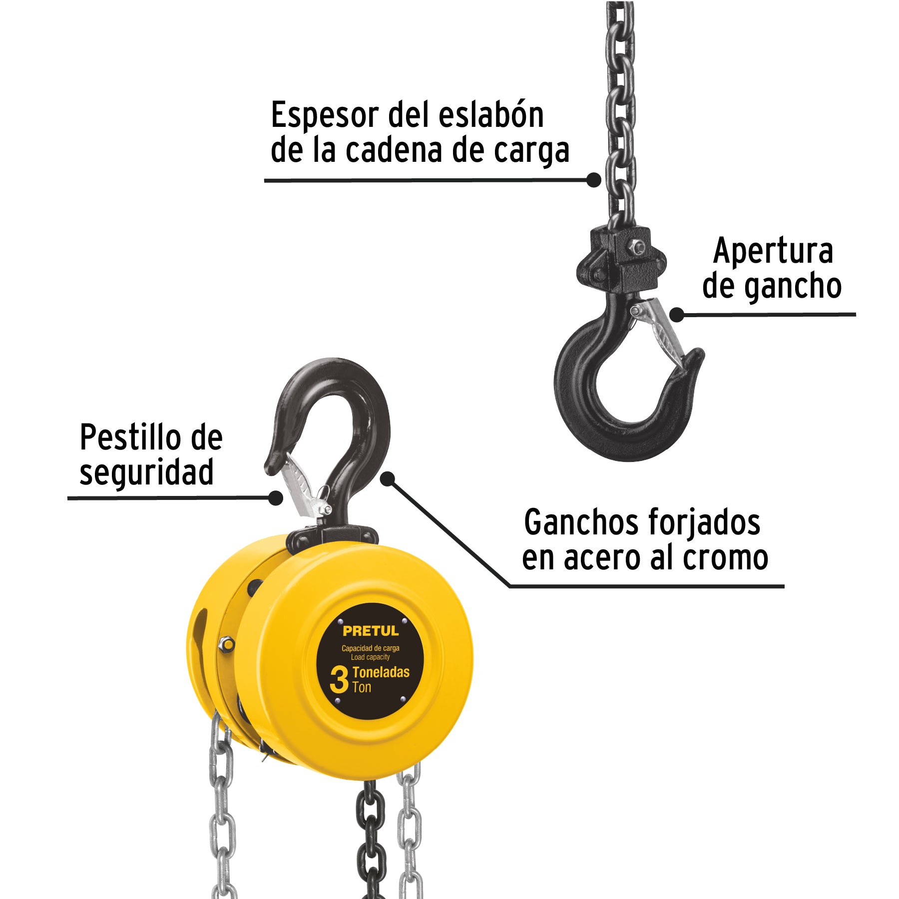 Polipasto de cadena de 3 ton, PRETUL