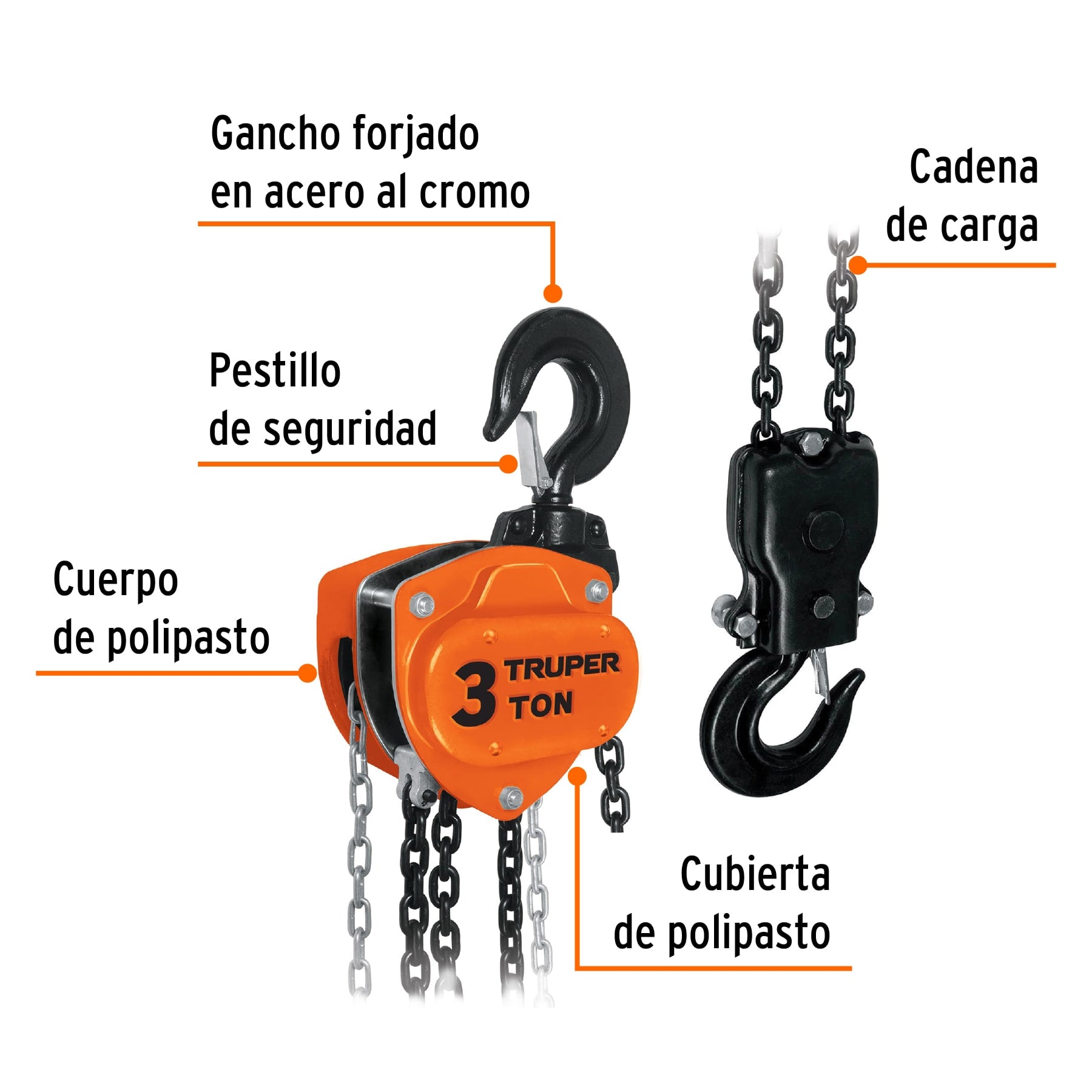 Polipasto industrial de cadena, 3 toneladas, TRUPER