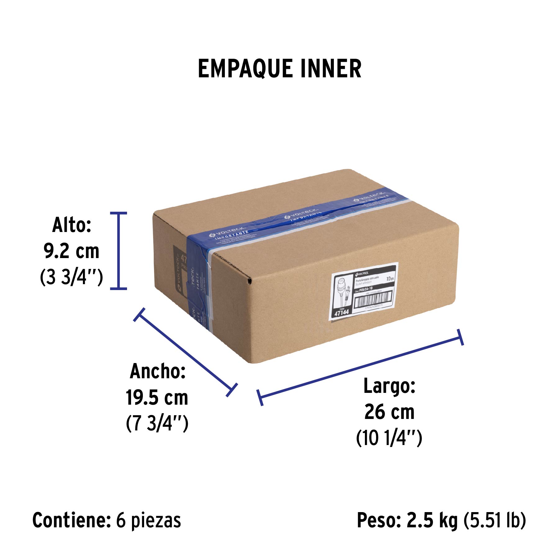 Portalámparas con cable de 10 m, VOLTECK - Empaque