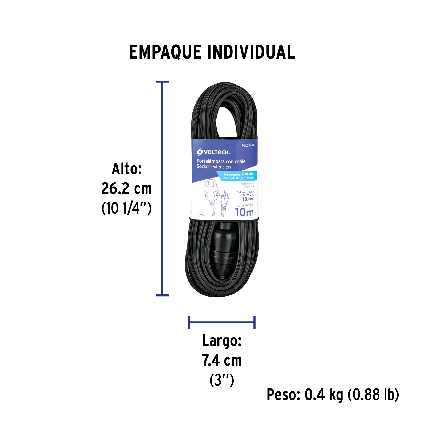 Portalámparas con cable de 10 m, VOLTECK - Empaque