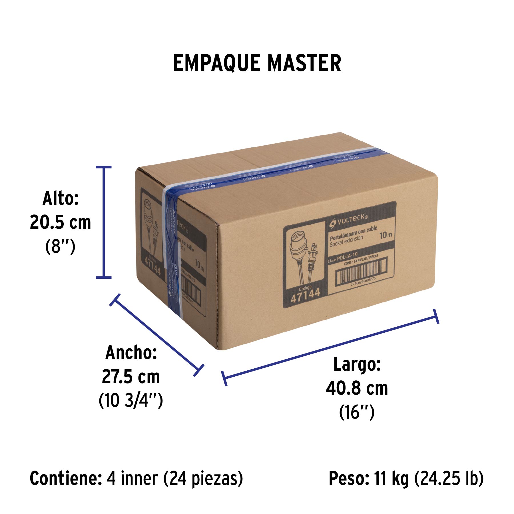 Portalámparas con cable de 10 m, VOLTECK - Empaque