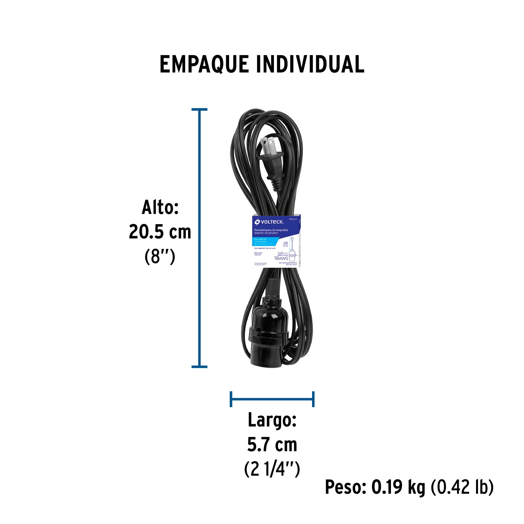 Portalámparas con cable de 4 m, VOLTECK - Empaque