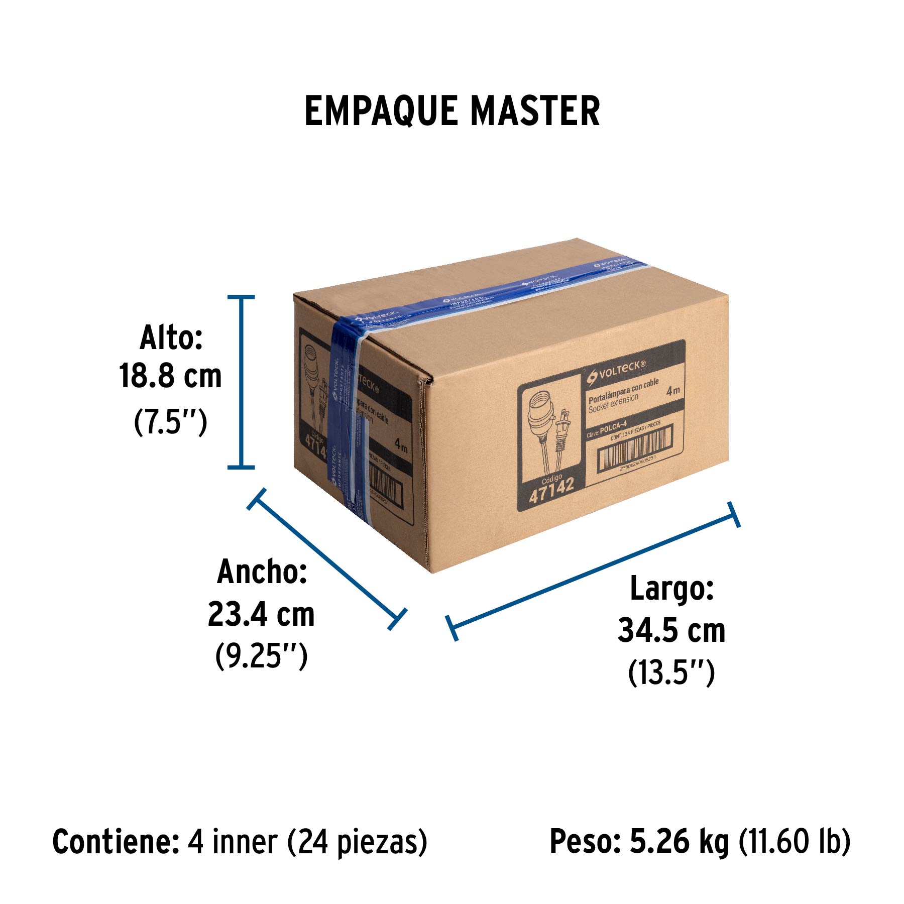 Portalámparas con cable de 4 m, VOLTECK - Empaque