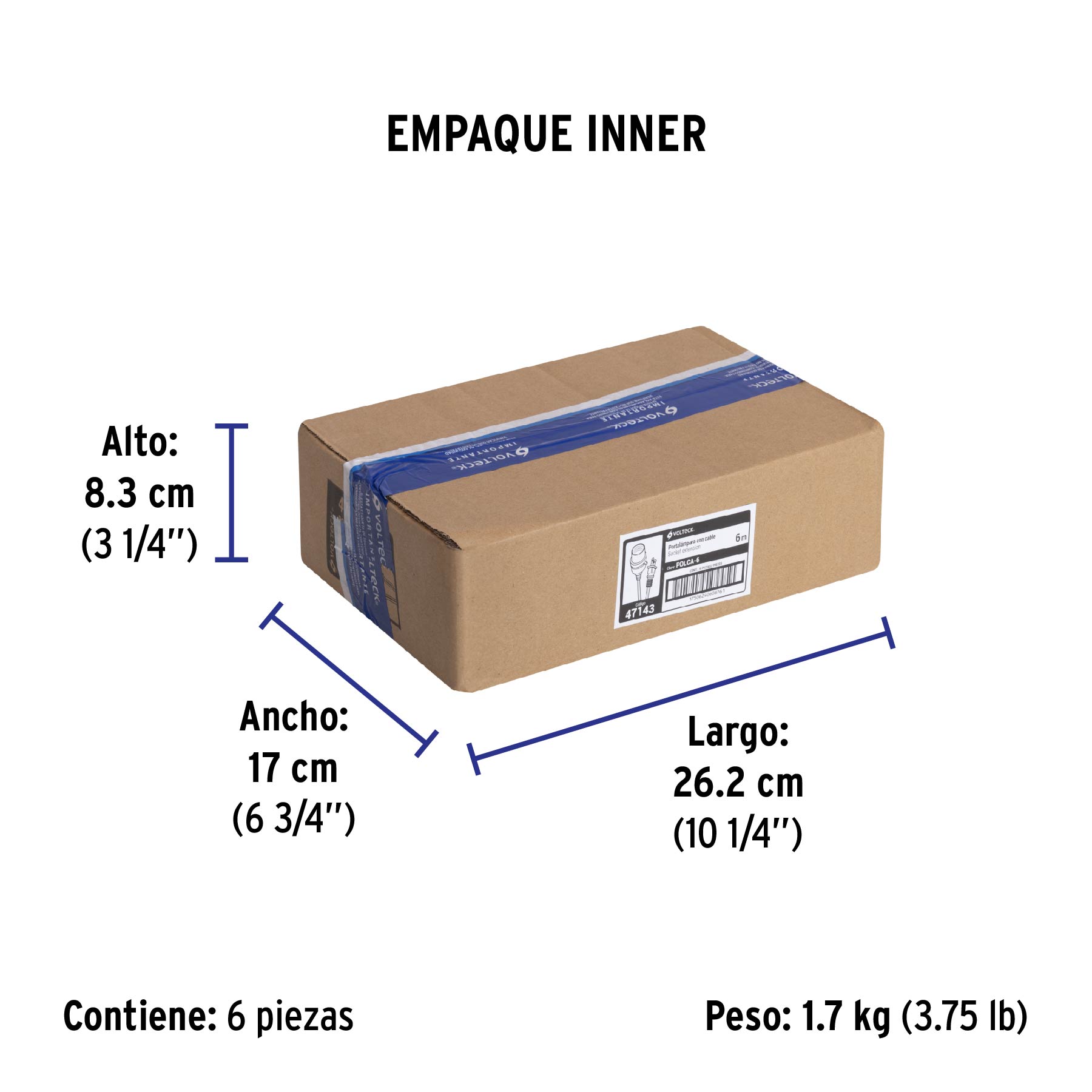 Portalámparas con cable de 6 m, VOLTECK - Empaque