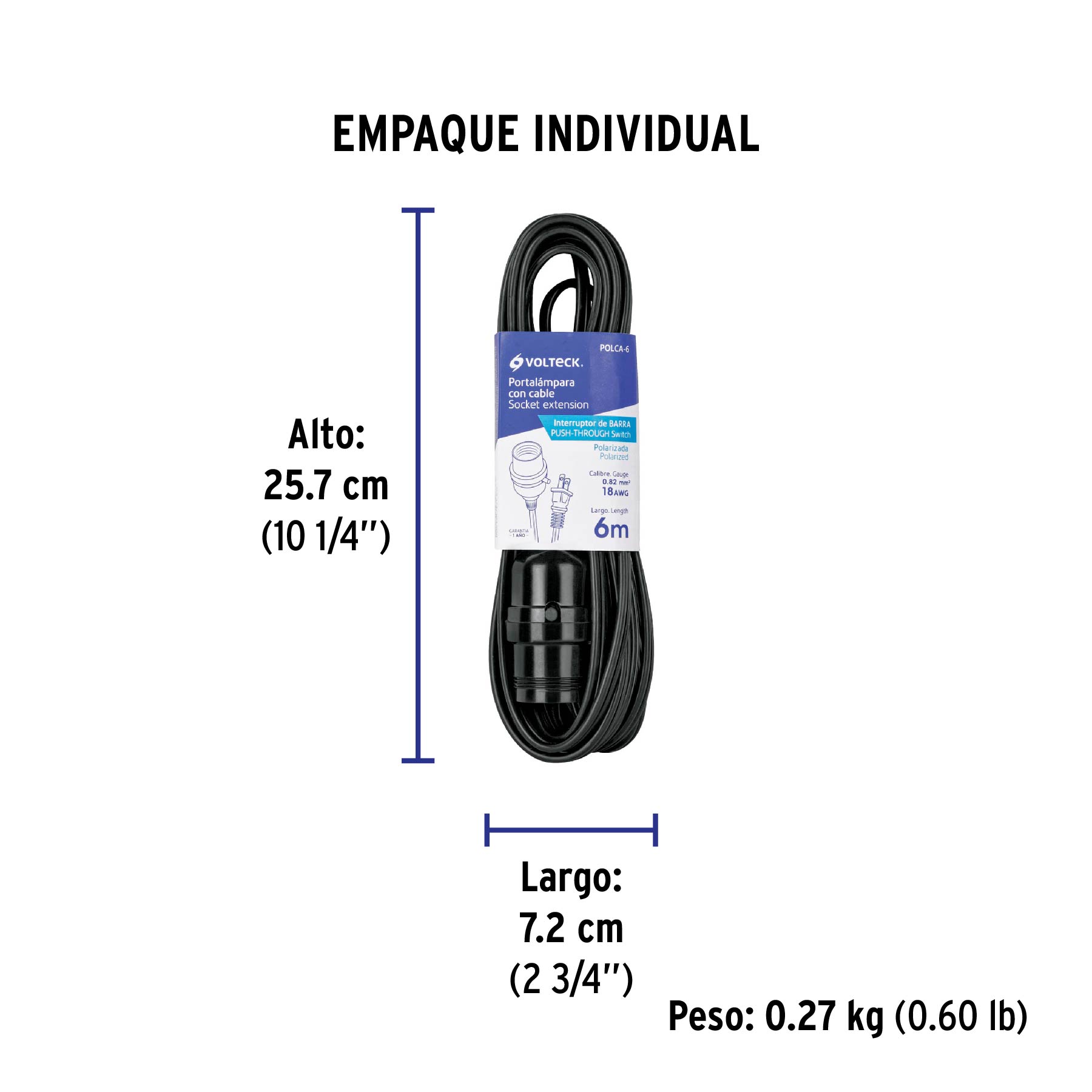 Portalámparas con cable de 6 m, VOLTECK - Empaque