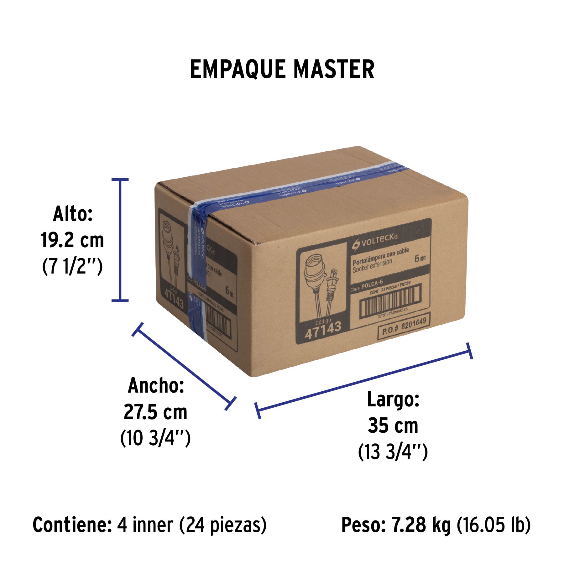 Portalámparas con cable de 6 m, VOLTECK - Empaque