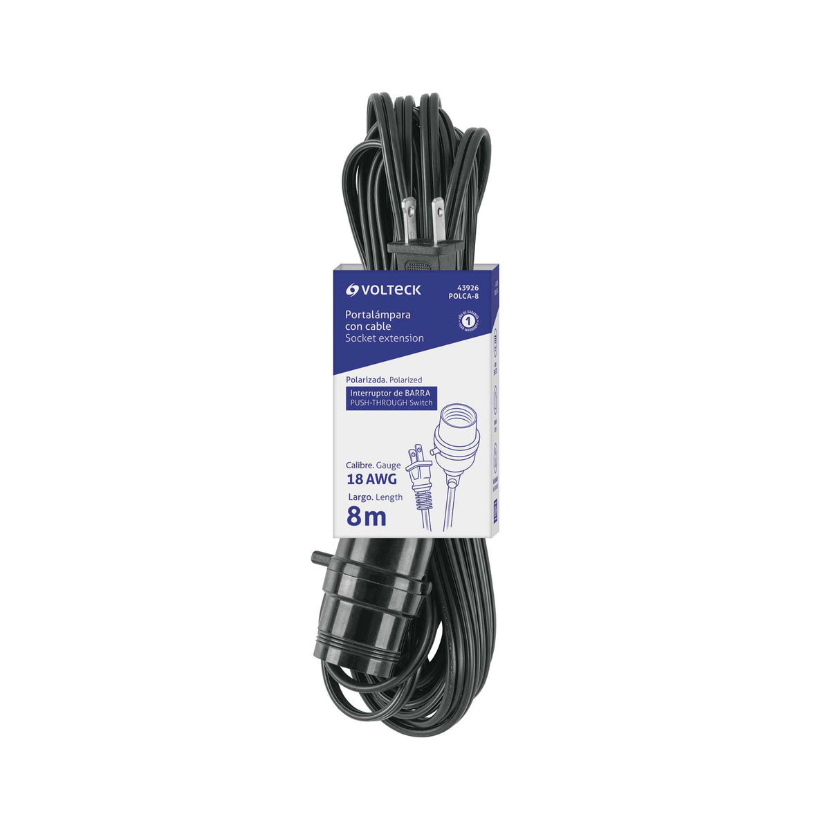 Portalámparas con cable de 8 m, VOLTECK