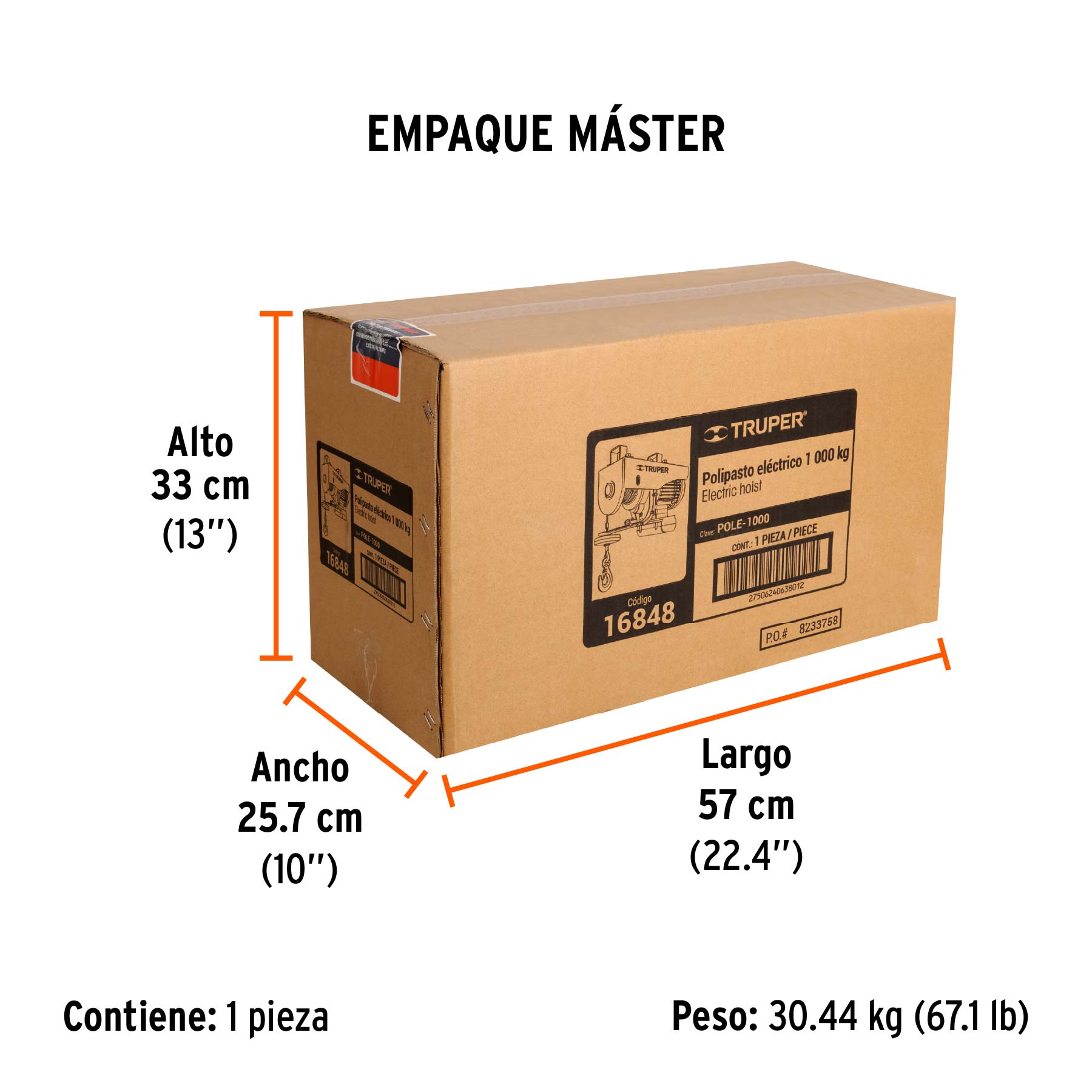 Polipasto eléctrico de 1000 kg, TRUPER - Empaque