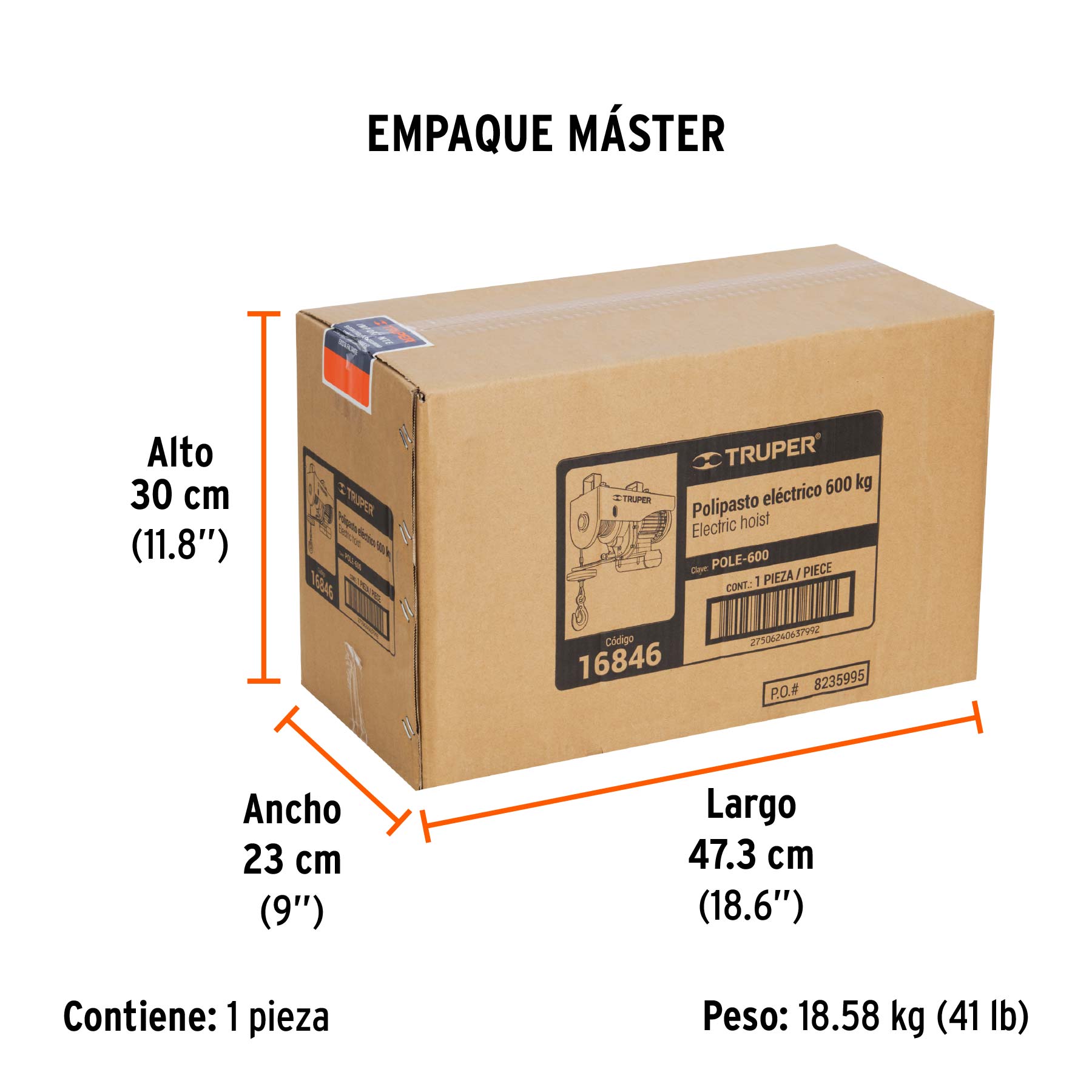 Polipasto eléctrico de 600 kg, TRUPER - Empaque