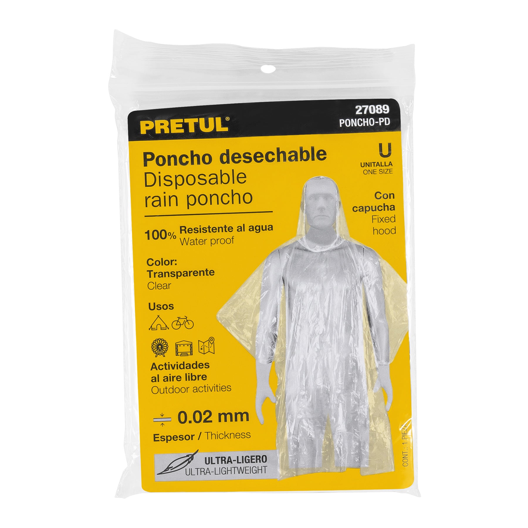 Poncho o capamanga desechable de polietileno, PRETUL