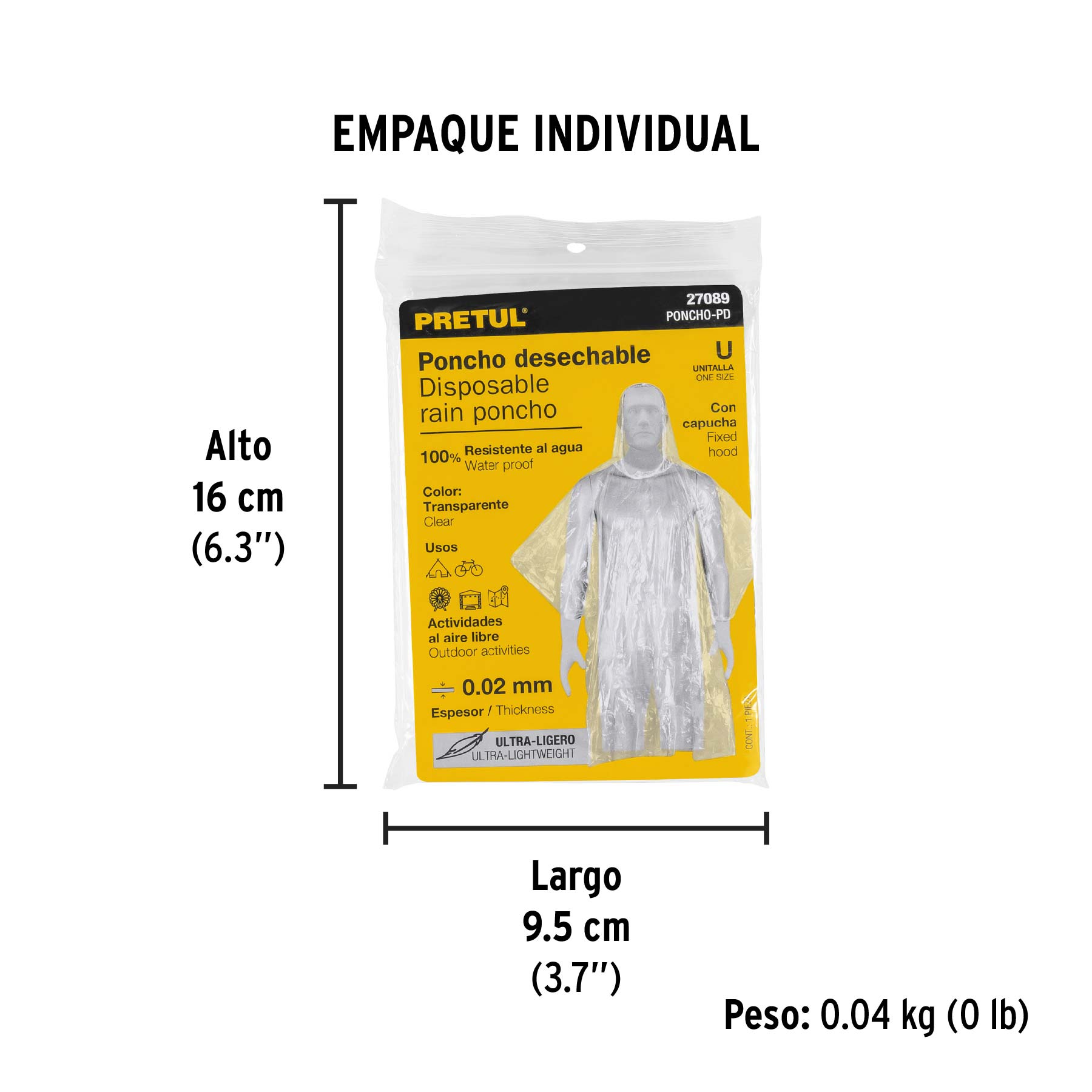 Poncho o capamanga desechable de polietileno, PRETUL - Empaque