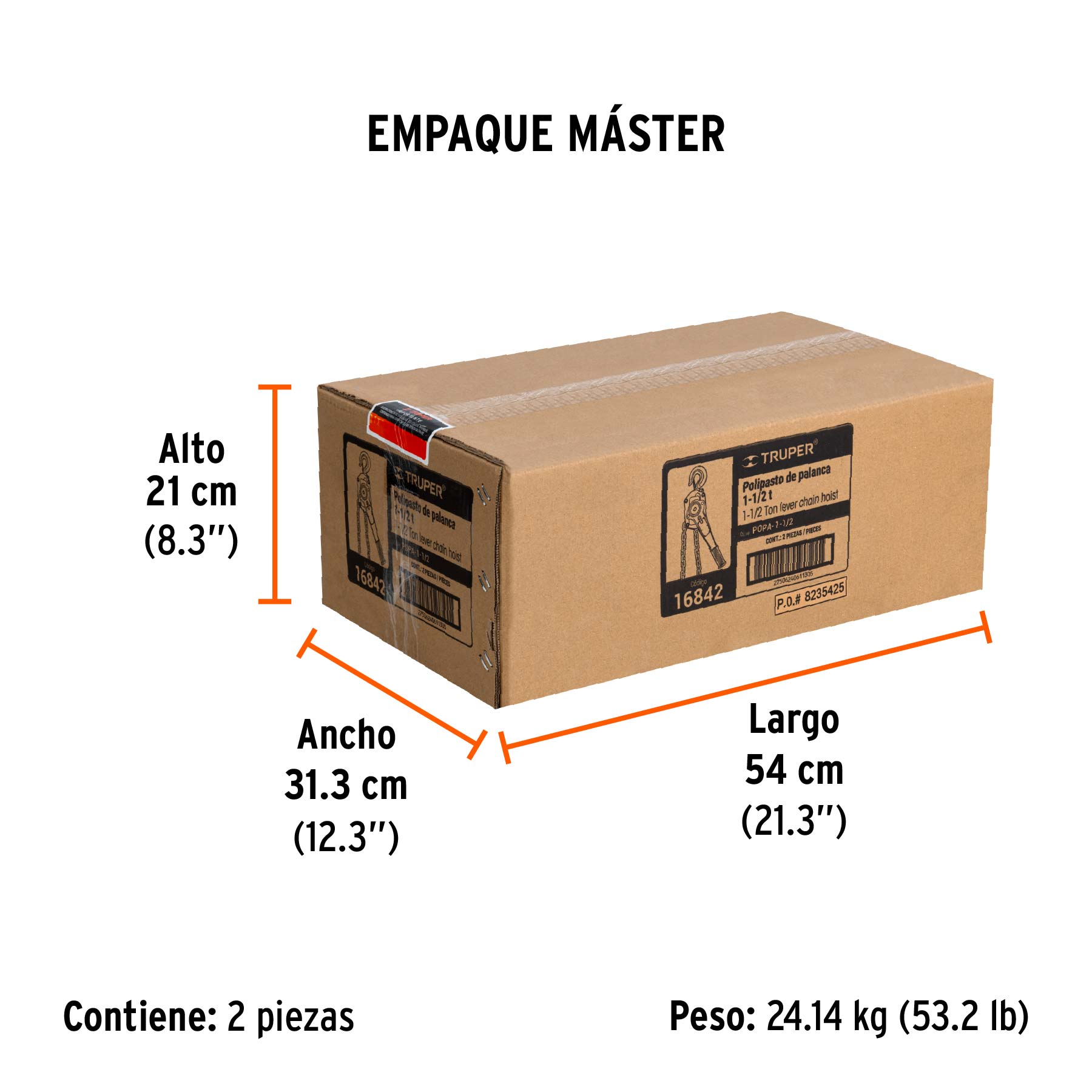 Polipasto de palanca 1-1/2 toneladas, TRUPER - Empaque