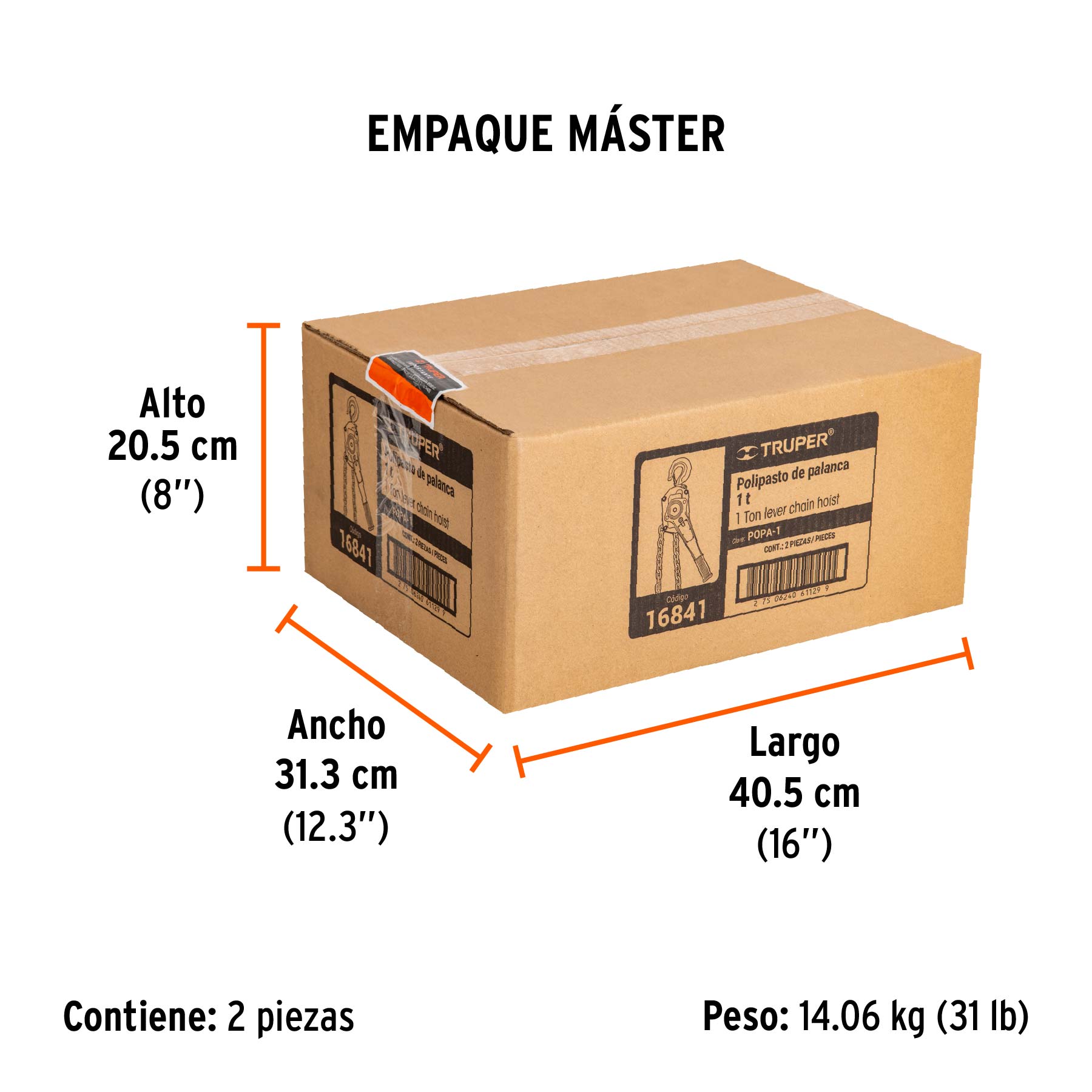 Polipasto de palanca 1 tonelada, TRUPER - Empaque