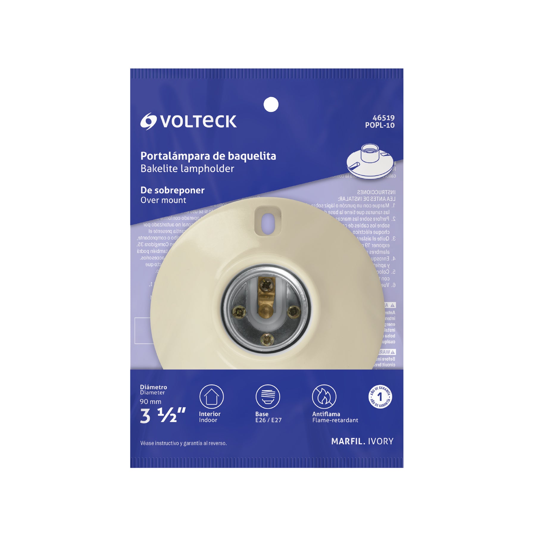 Portalámpara de baquelita, 3-1/2", VOLTECK