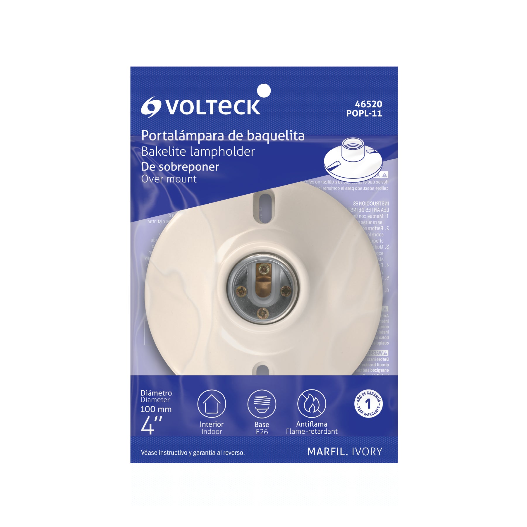 Portalámpara 4" de baquelita, VOLTECK