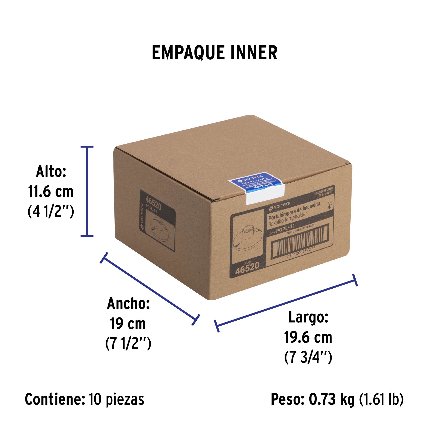Portalámpara 4" de baquelita, VOLTECK - Empaque