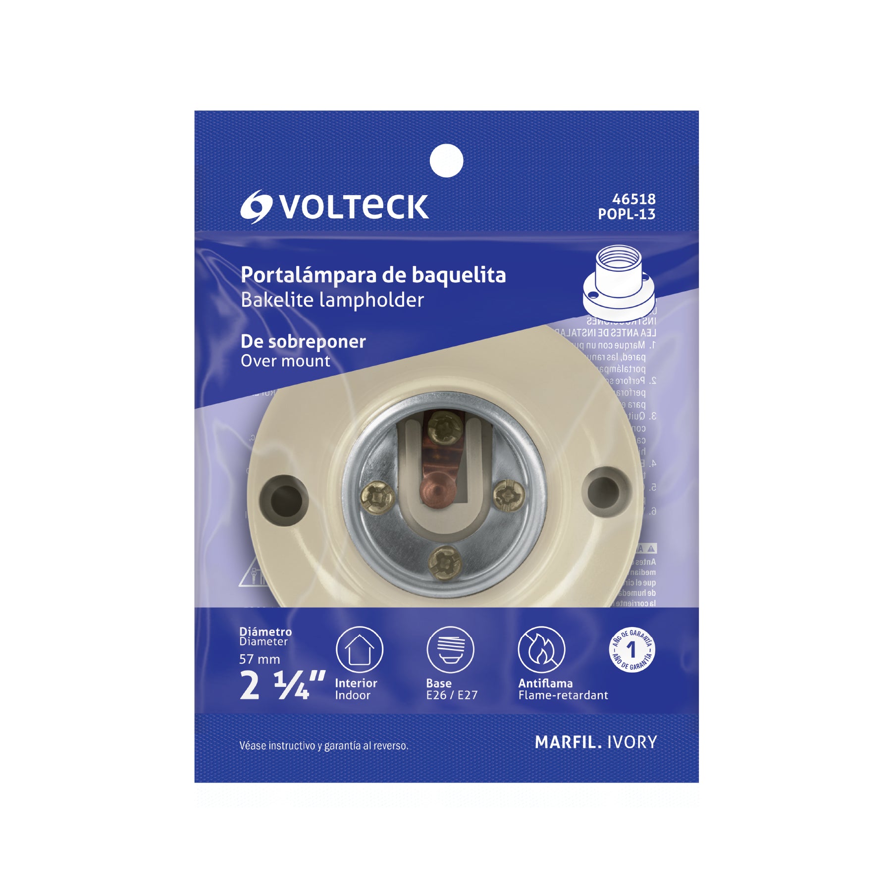 Portalámpara de baquelita, 2-1/4", VOLTECK