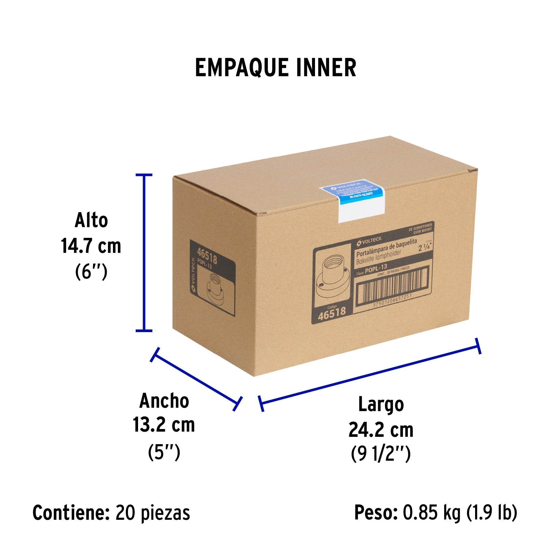 Portalámpara de baquelita, 2-1/4", VOLTECK - Empaque