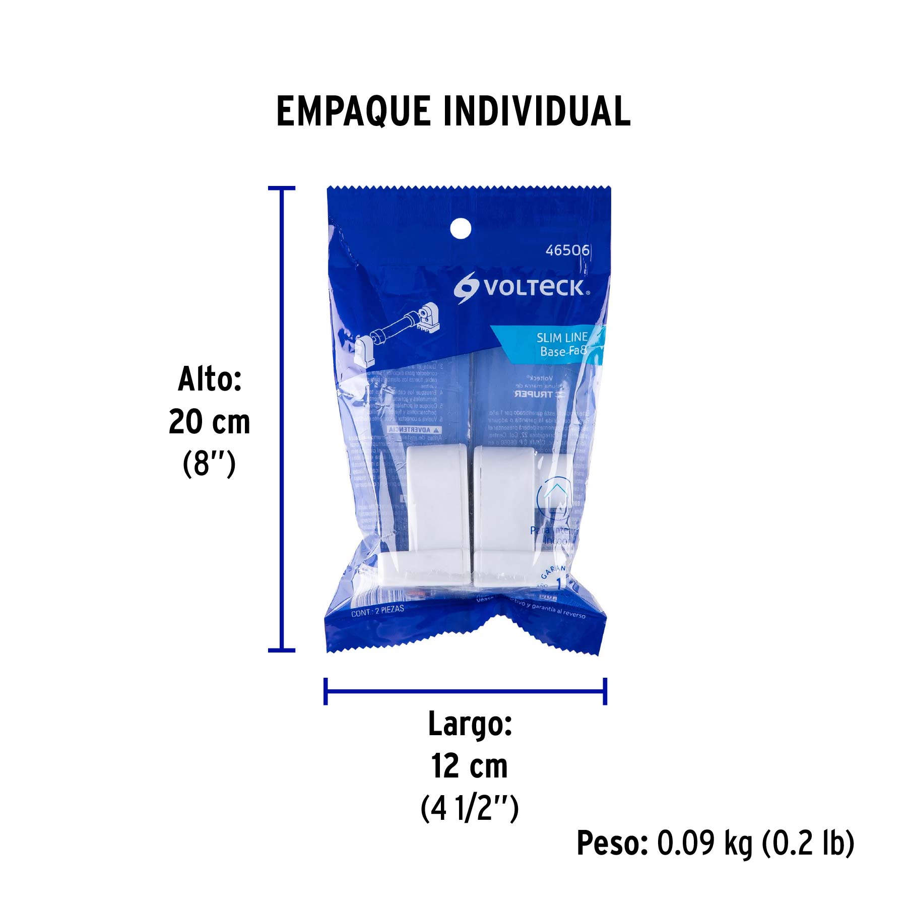 Bolsa 2 pz portalámparas p/tubo LED y fluorescente, base FA8 - Empaque