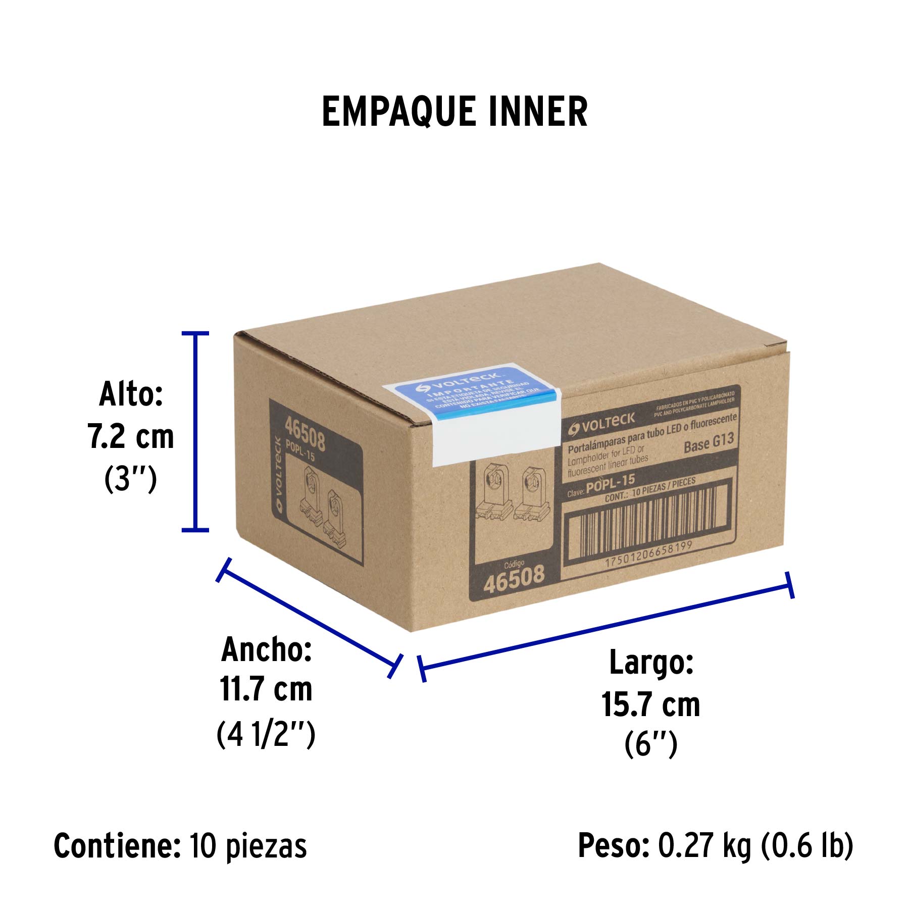 Bolsa 2 pz portalámparas p/tubo LED y fluorescente, base G13 - Empaque